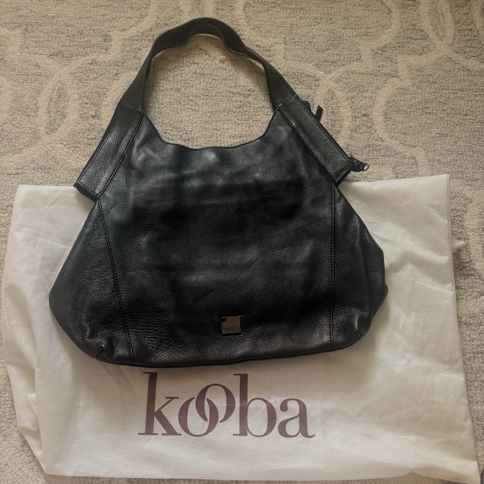Kooba Oakland Leather Hobo Bag Black Shoulder Bag Double Handle Purse