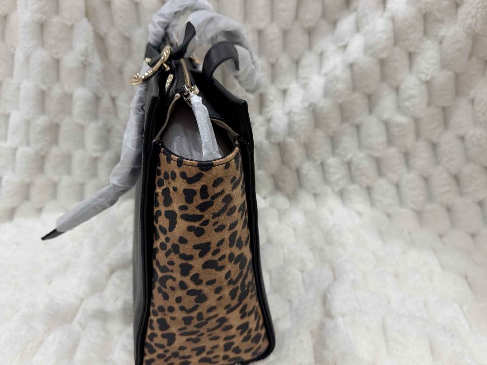 Cole Haan Grand Series 3-in-1 Large Black Leopard Print Zip Tote Bag