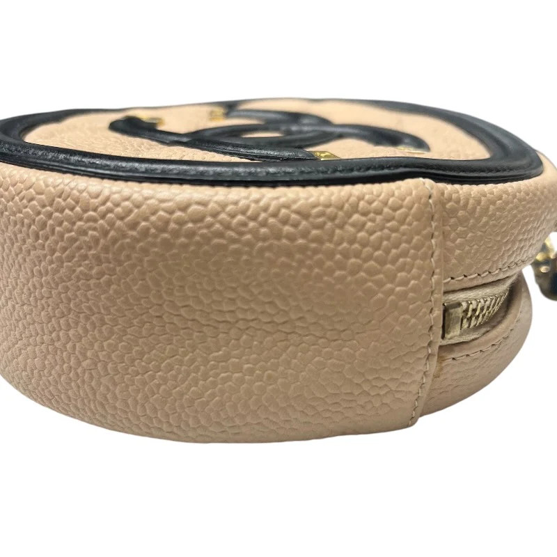 CHANEL CC Filigree Chain Pouch Beige / Black Caviarskin #OKB5159