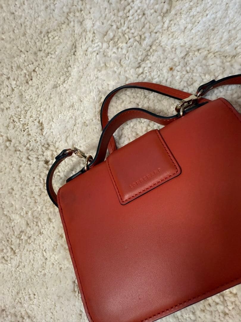 Longchamp Box Trot Red Leather Crossbody Bag Gold Hardware Auth
