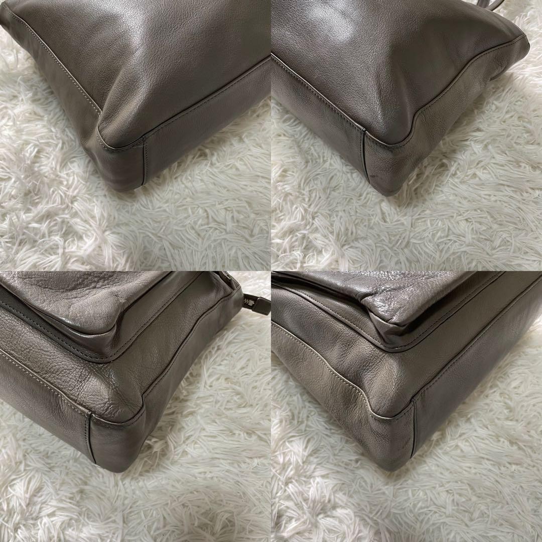 Margaret Howell Leather Handbag Gray Logo Embossed Tote Business Bag Japan