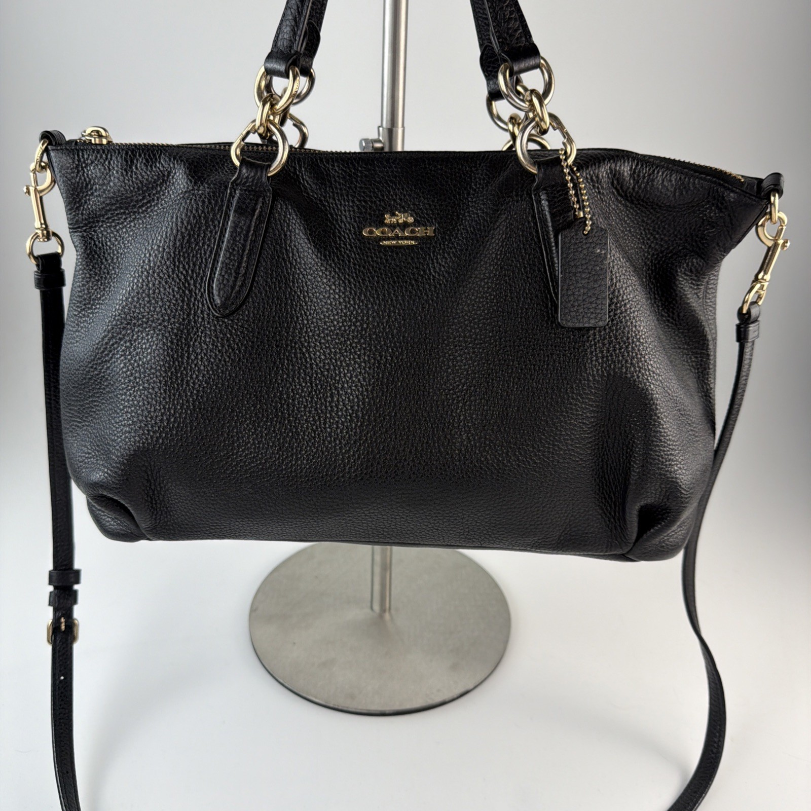 Coach F30565 Ally Black Soft Pebbled Leather Large Convertible Satchel