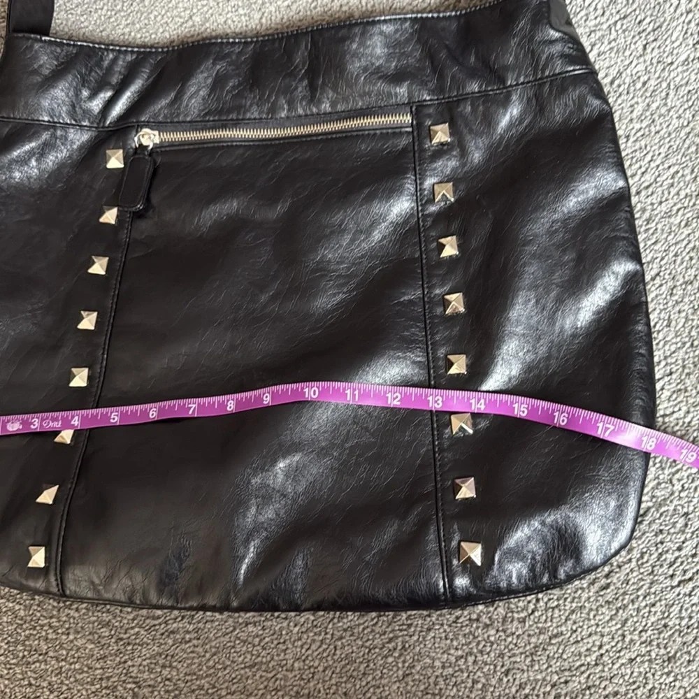 Black Faux Leather Tote Bag with Cloth Lining and Silver Toned Studs