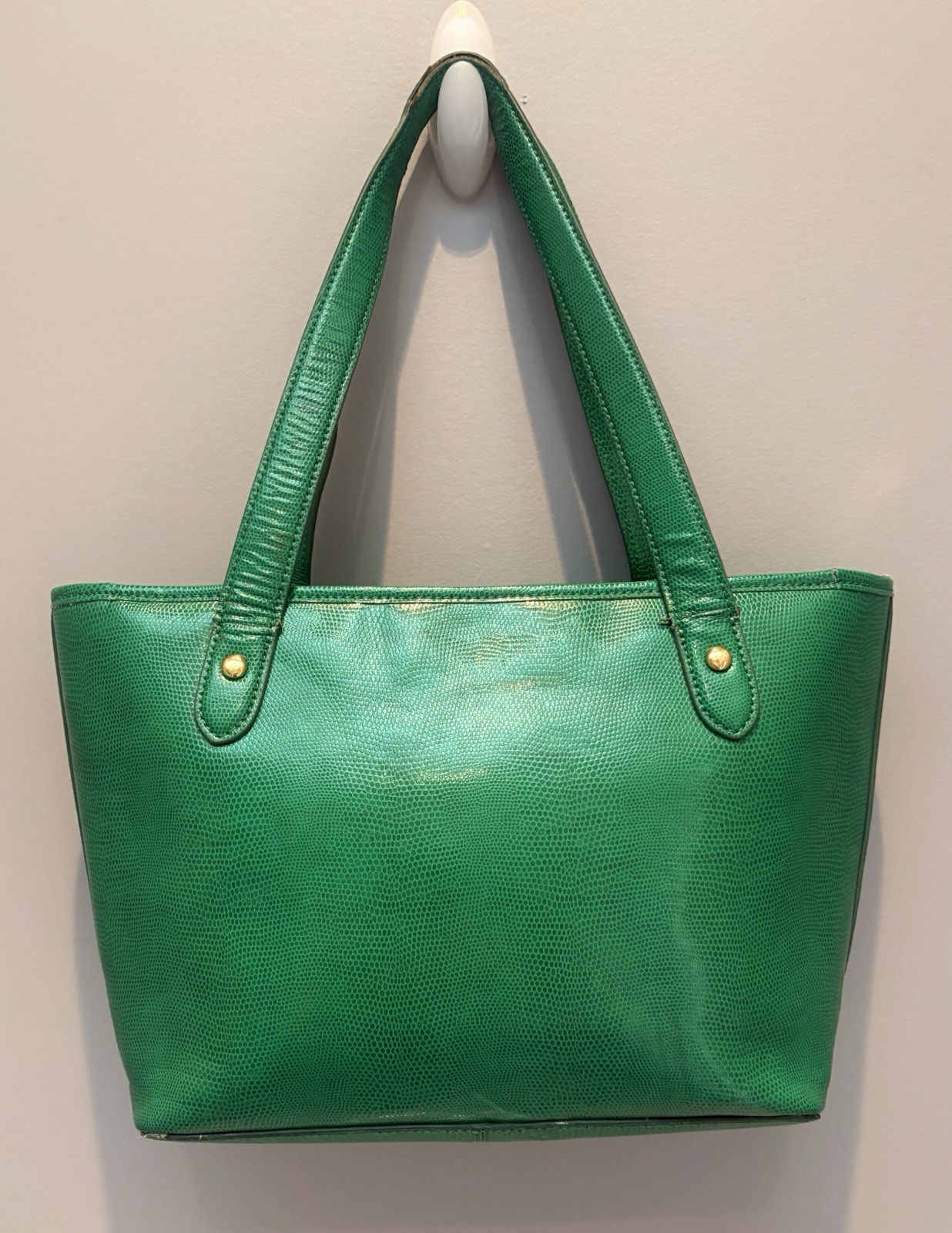 Lauren Ralph Lauren Green Lizard Embossed Tote Bag Preppy Equestrian Style