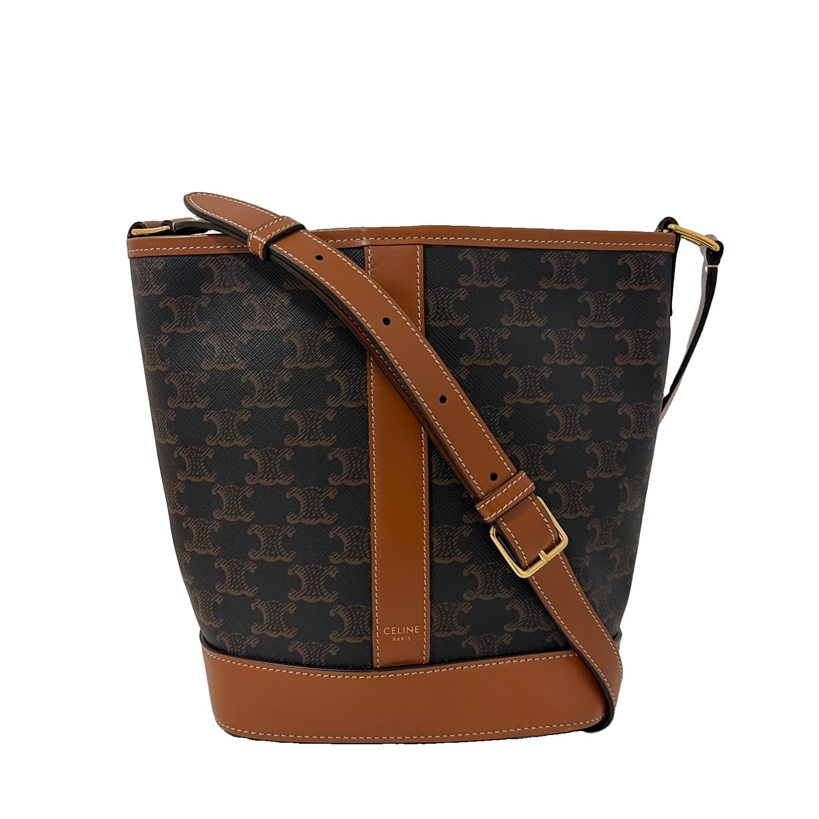 Authentic Pre-owned Celine Small Triomphe Canvas Leather Bucket Crossbody Bag
