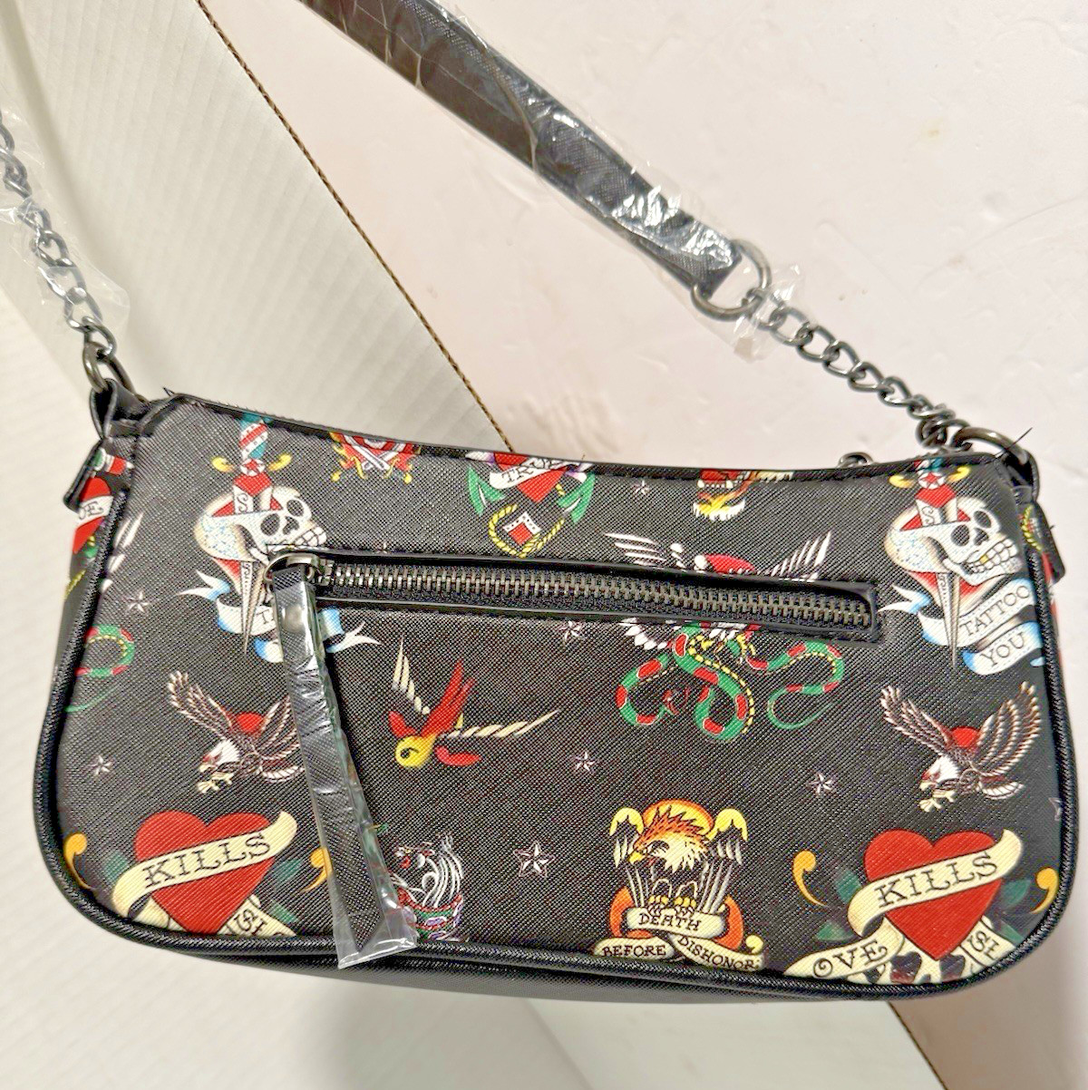 Ed Hardy Charmed Shoulder / Crossbody Bag – Hearts, Skulls, Tigers Tattoos NWT