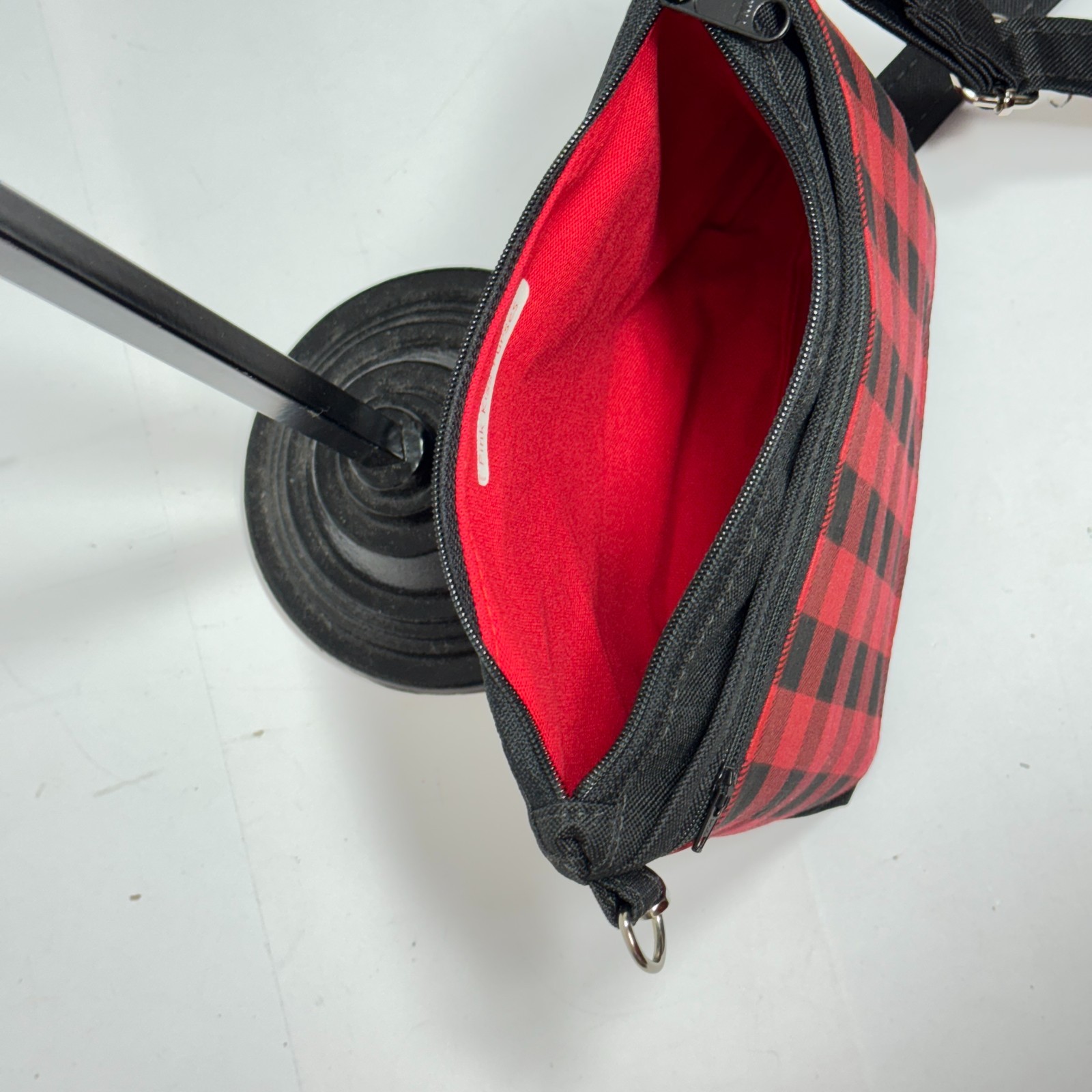 Red / Black Buffalo Check Handmade Adjustable Strap 2 Outside Pockets Lined