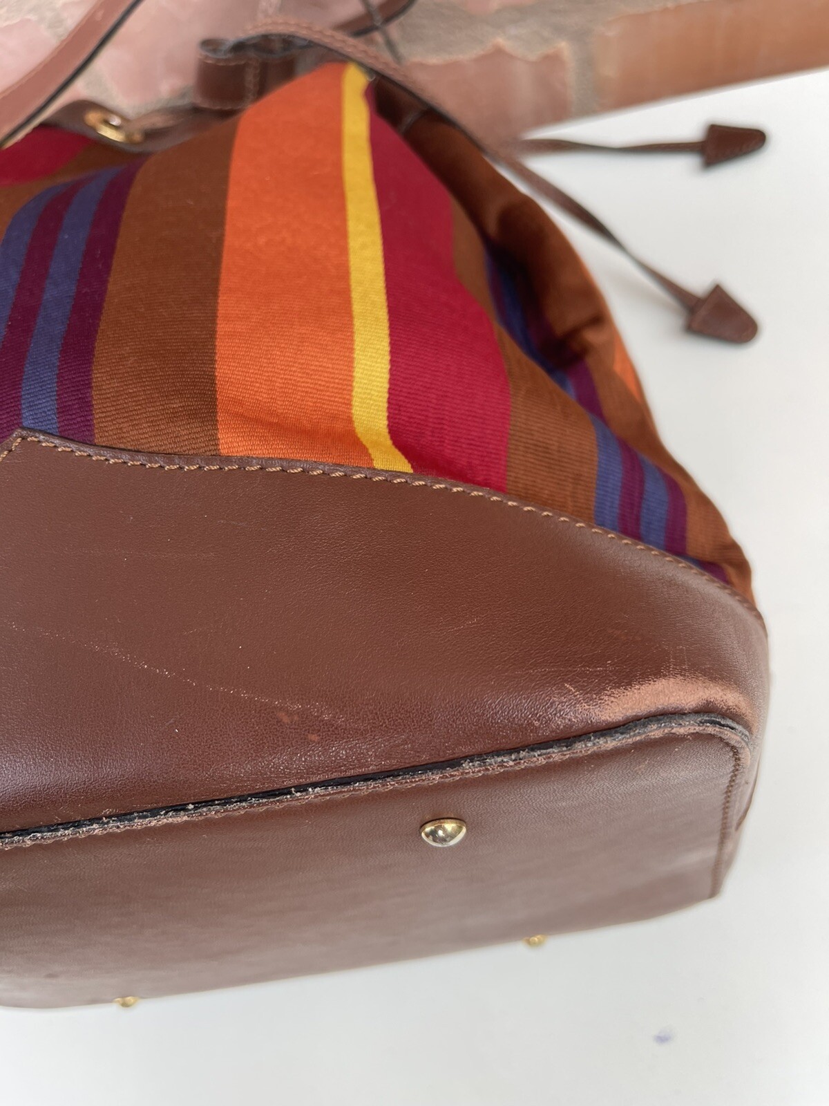 Vintage Céline Sangle Seau Striped Canvas Bucket Bag Crossbody Leather 1994 M94