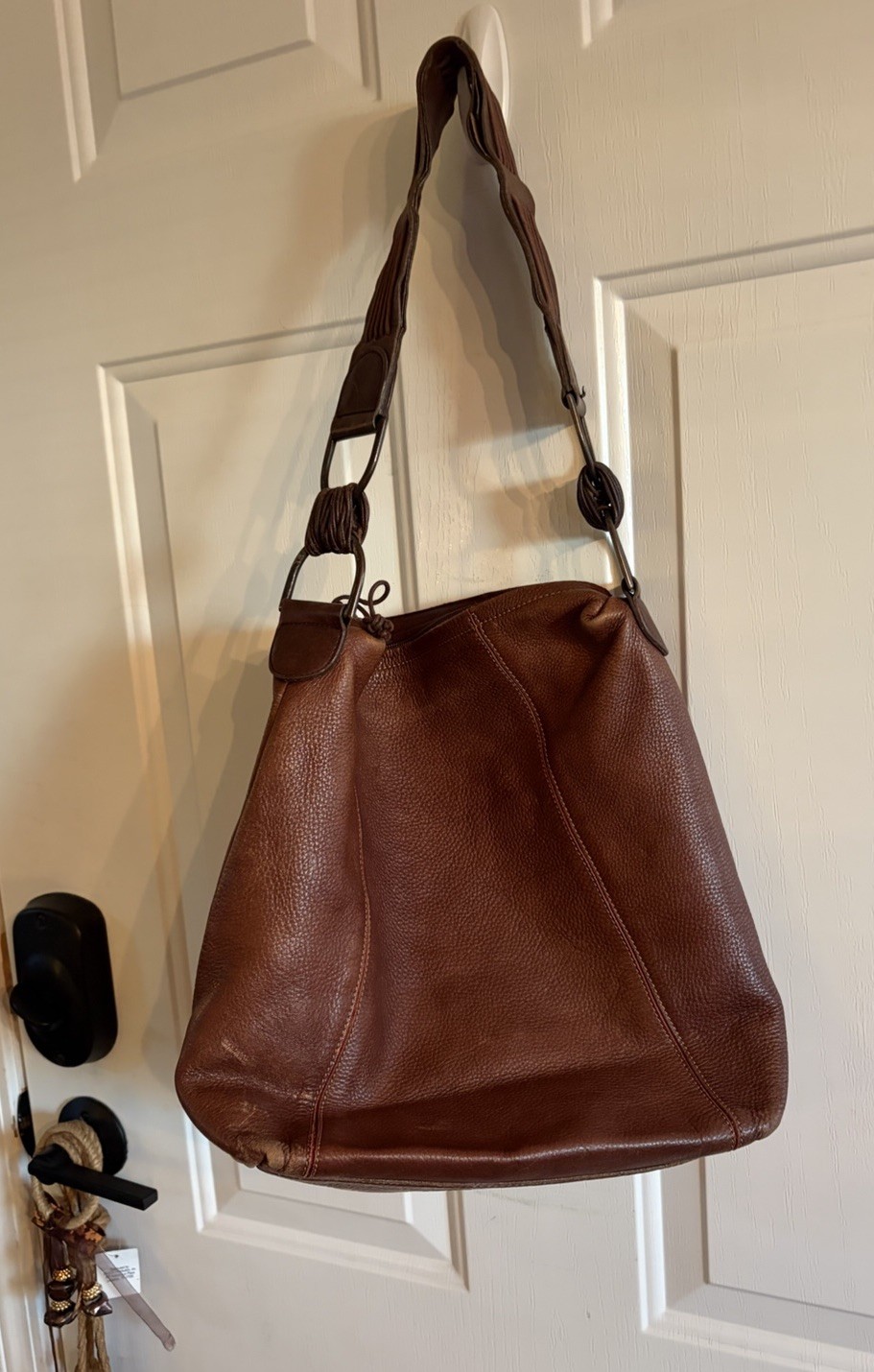 Misses Pick Brown Leather Satchel Bag Good Condition 15”x15” Made In Spain