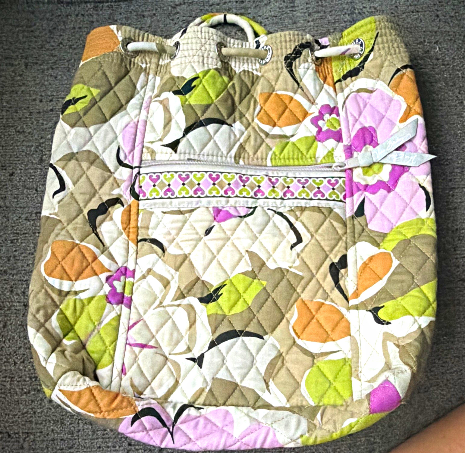 Vera Bradley Floral Drawstring Backpack Lined Inner Pockets Medium Multicolor