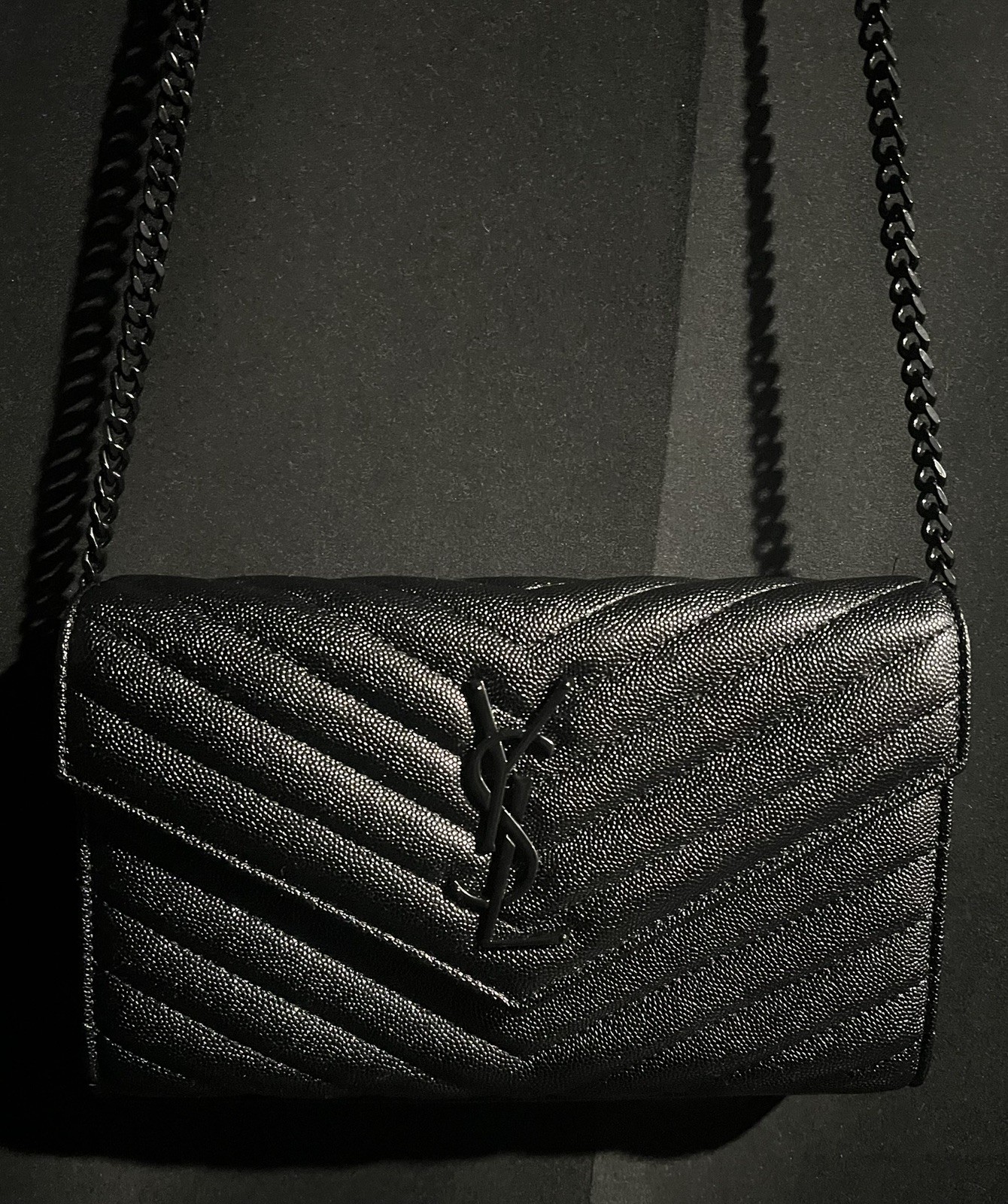 Saint Laurent YSL Quilted Chevron Envelope Shoulder Bag black, black Chain Strap