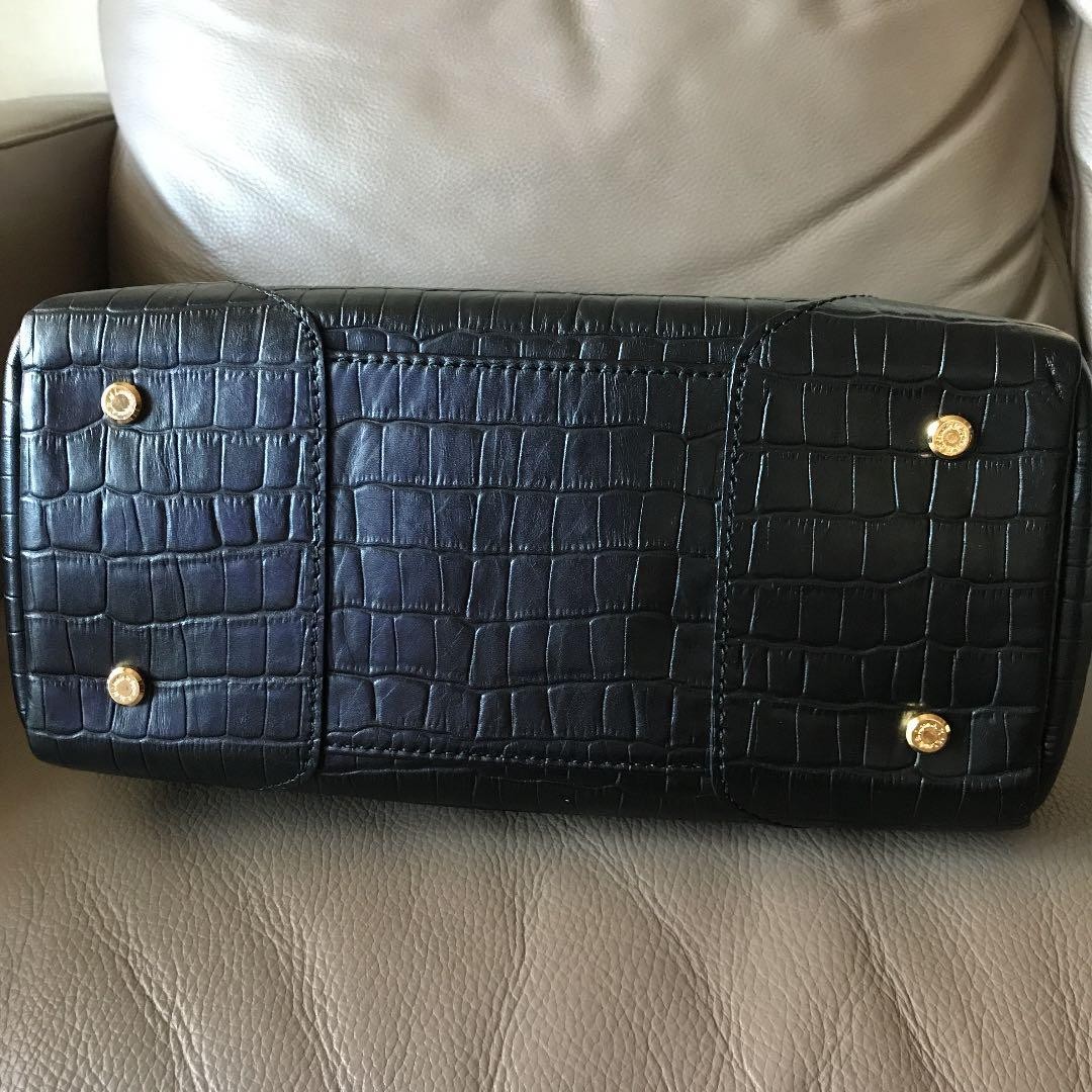 A.D.M.J. Croc Embossed Leather Black Handbag Ladies Tote Near Mint