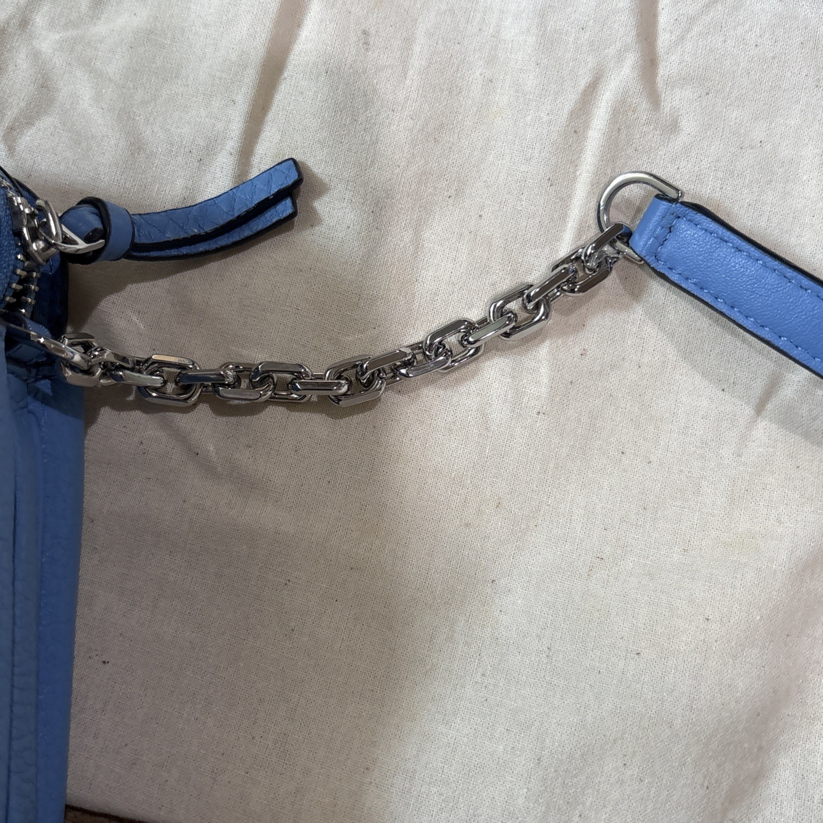Tory Burch Light Blue Pebbled Leather Crossbody Tassel Logo
