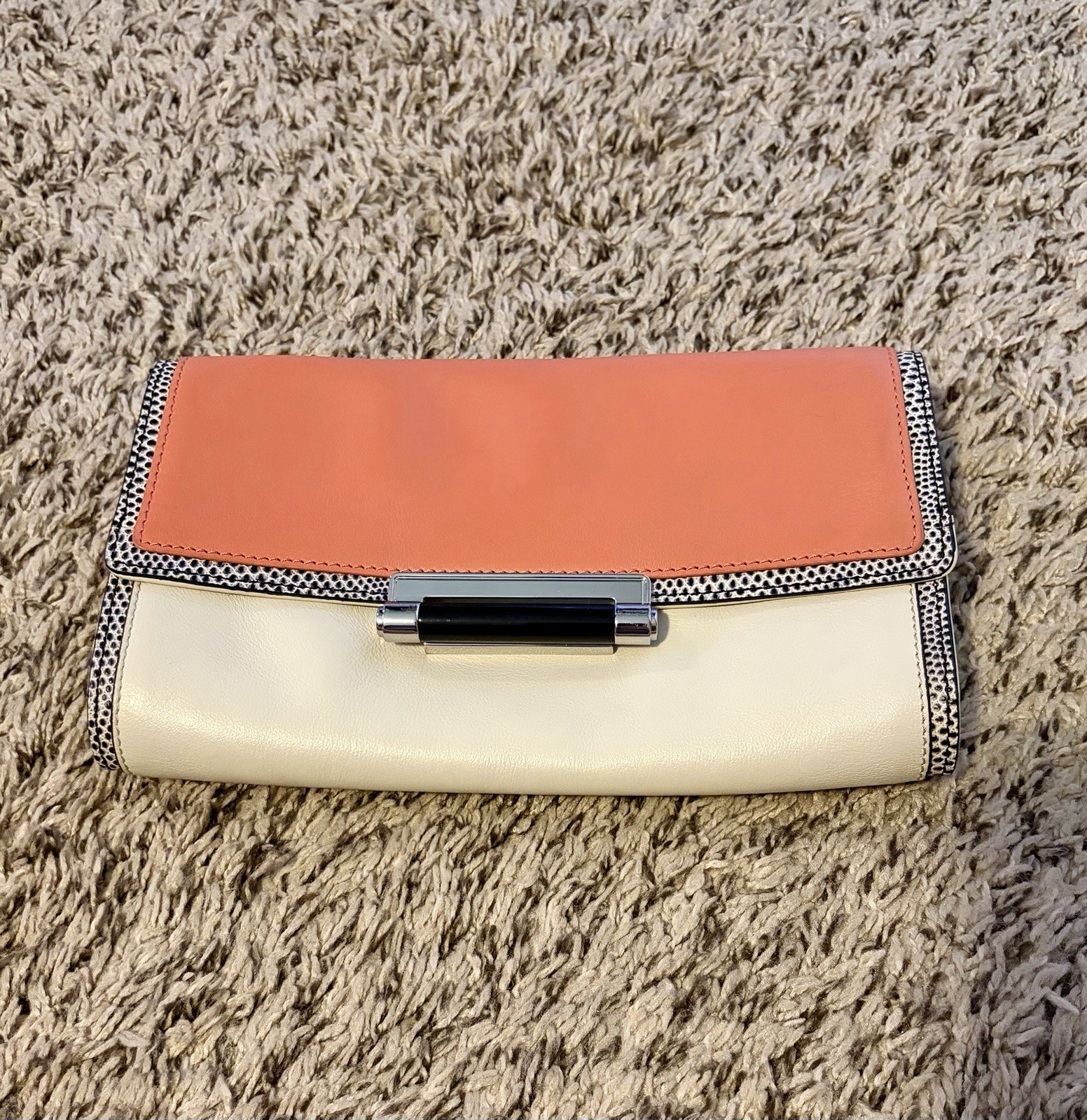 Diane Von Furstenberg Leather Bag Coral And Cream Removable Silver Strap DVF