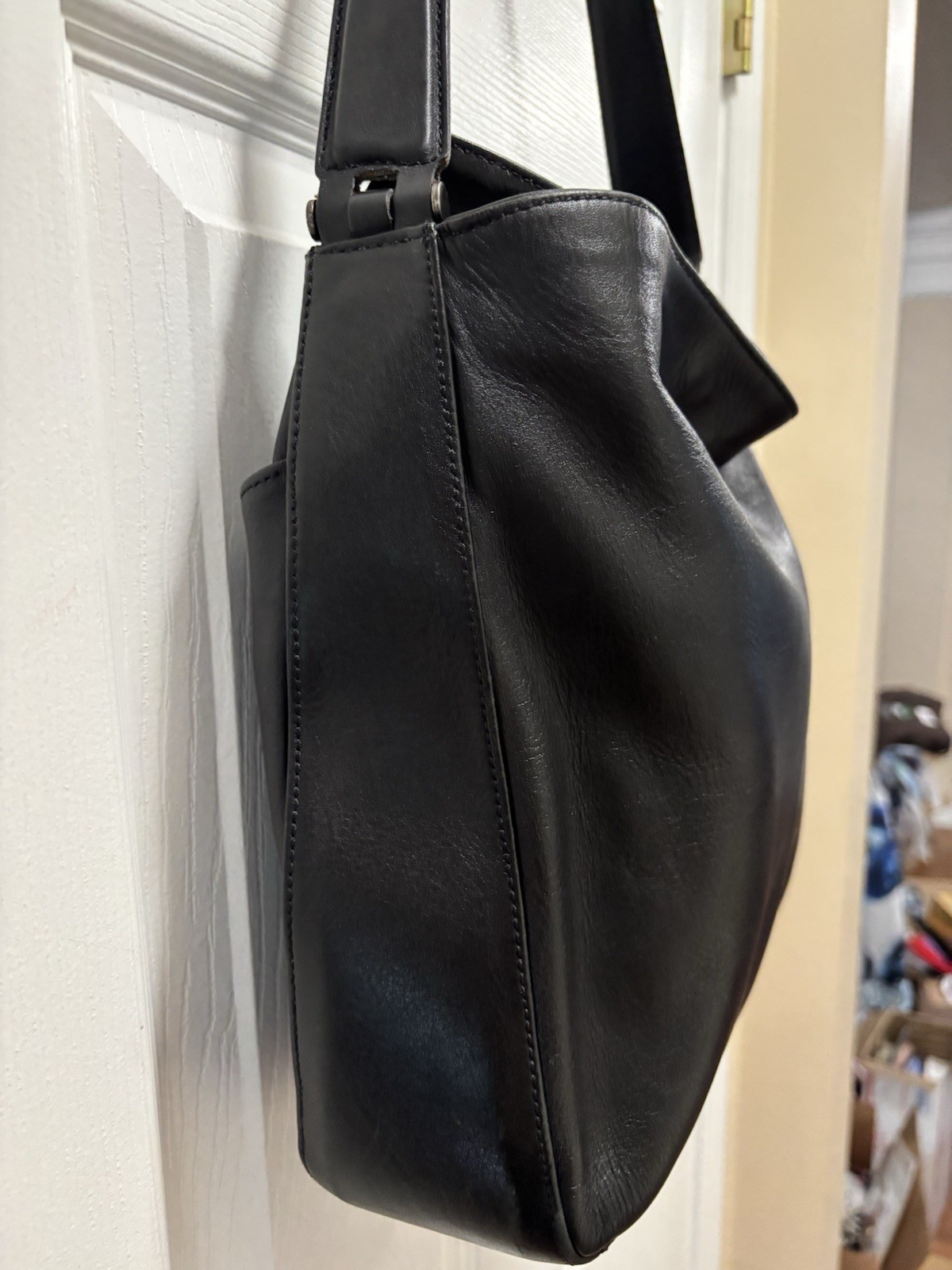 Coach VINTAGE F0D-9180 Whitney MADE IN USA Black Glove Tanned Leather Hobo EUC