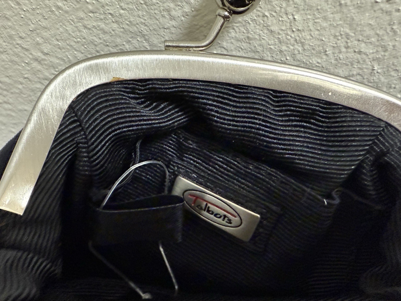 New Talbots Black Velour Small Purse Wallet Silver Toned Snaps