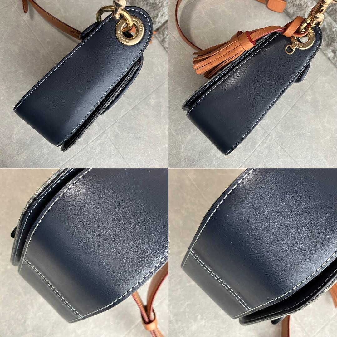 COACH Cleo Denim Signature Shoulder Bag Navy Fringe Tassel C8512 Auth