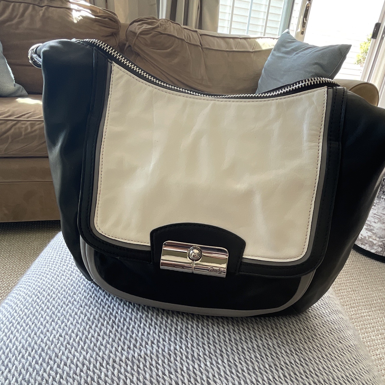 Coach Kristin Spectator Leather Hobo 2 Way Bag Convertible Monochrome NEW