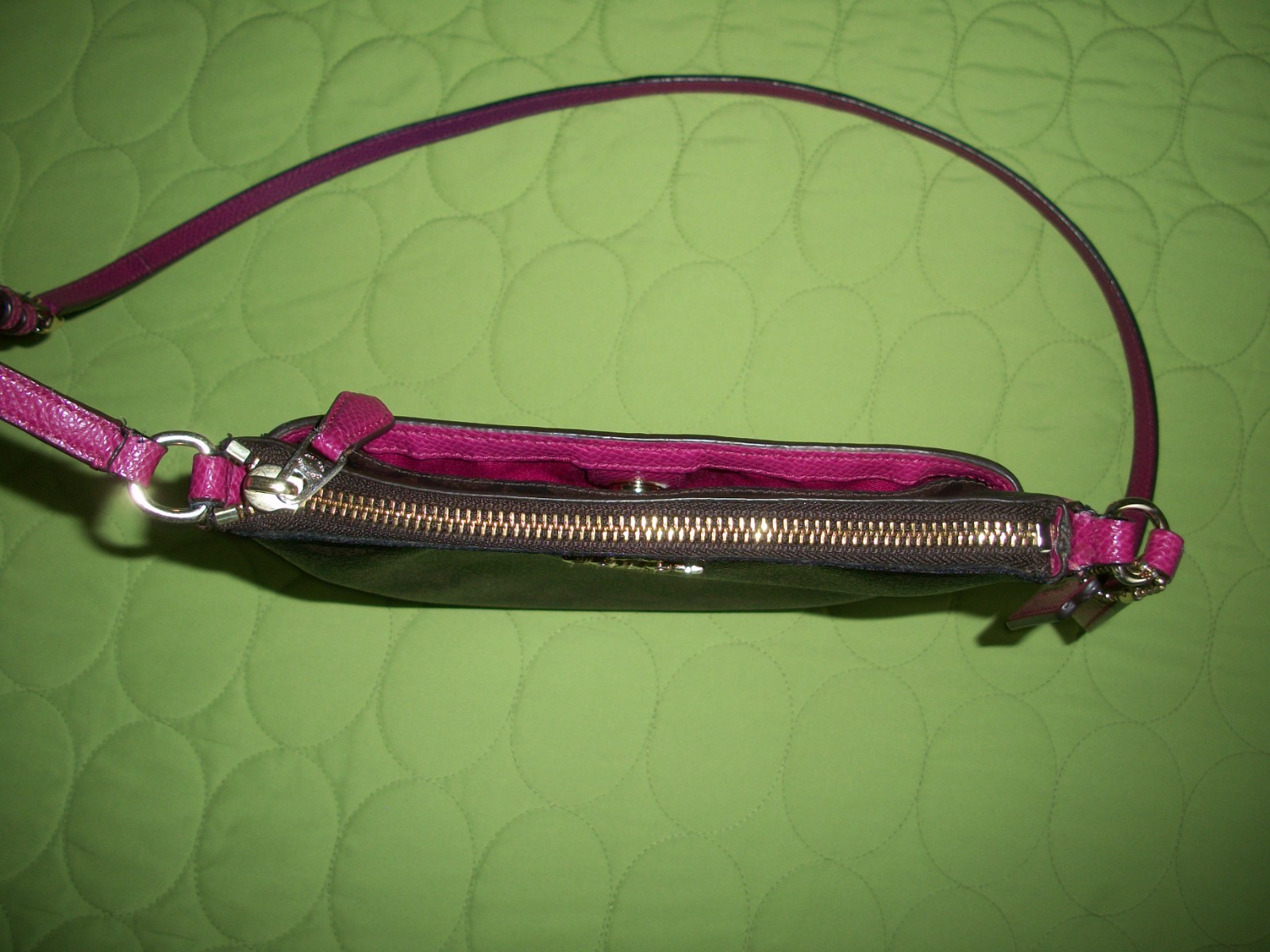 Coach North/South F35940 Brown/Pink Crossbody Bag with Signature Monogram