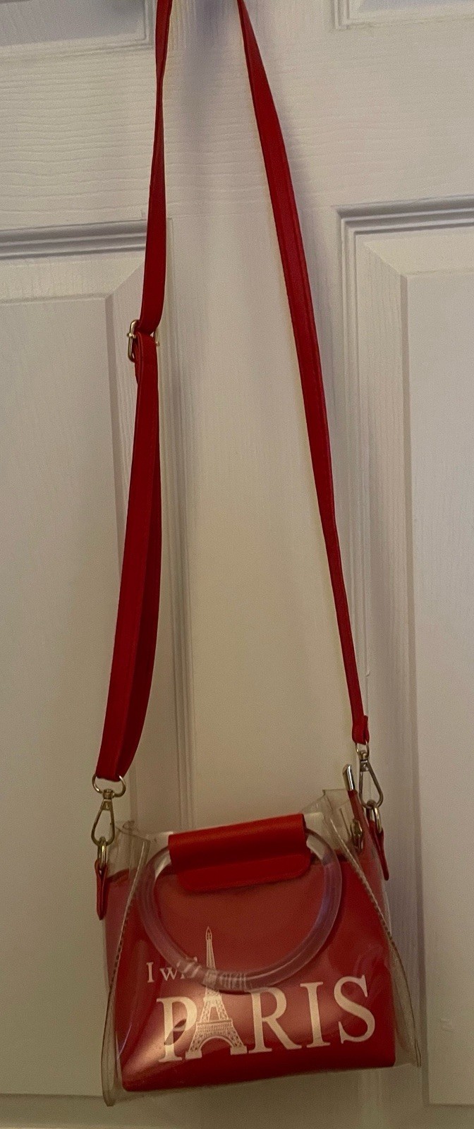 Clear Crossbody Purse With Red Insert, Adjustable Removable Strap, Removable Bag