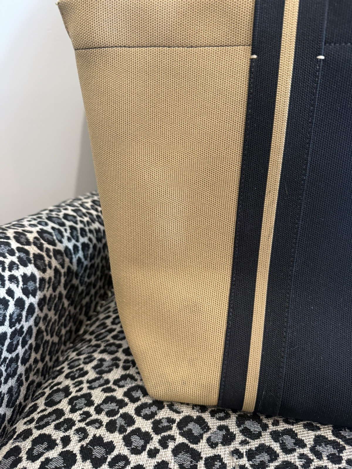 Rothy’s Camel Black The Essential Tote Large Striped Double Handle Used