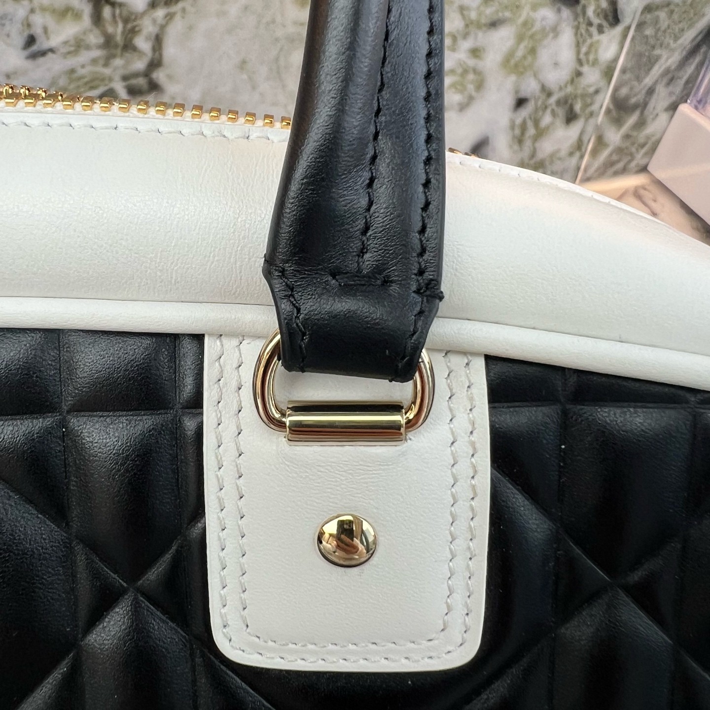 Christian Dior Small Vibe Bowling Calfskin Bag Black White
