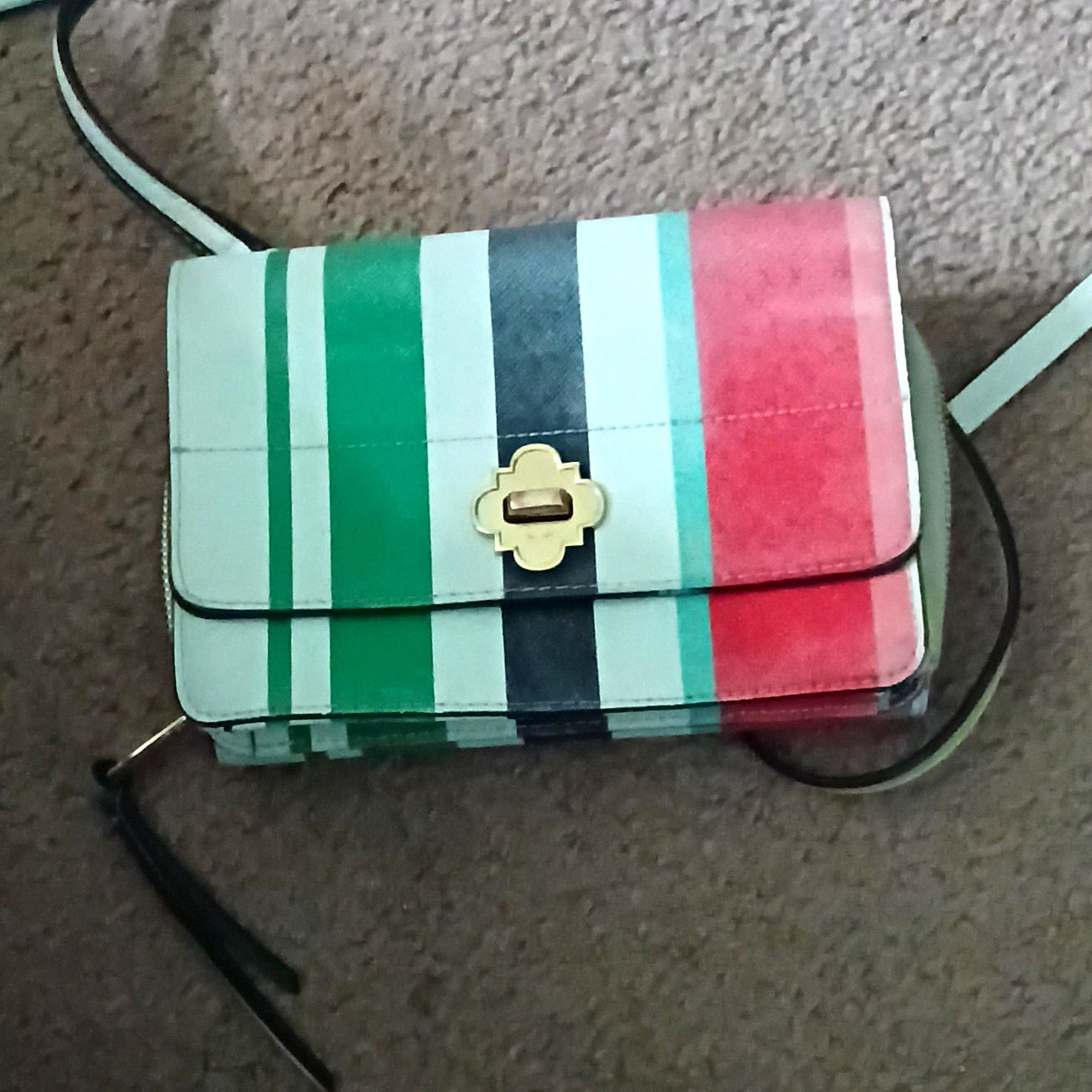 Women’s Small Multicolor Striped Crossbody Bag Gold Hardware Turn-Lock