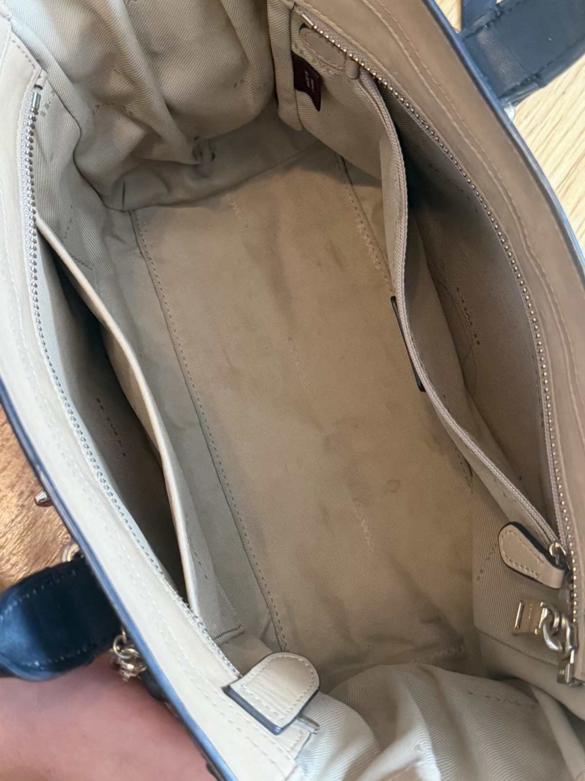 Coach Pebbled Beige Satchel Top Handle Zip w/ Detachable Strap Charm Studs