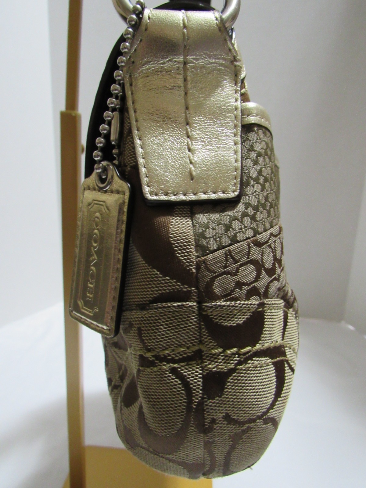 VTG Coach F12316 Soho Brown Gold Signature C Canvas Patchwork Shoulder Bag Y2K
