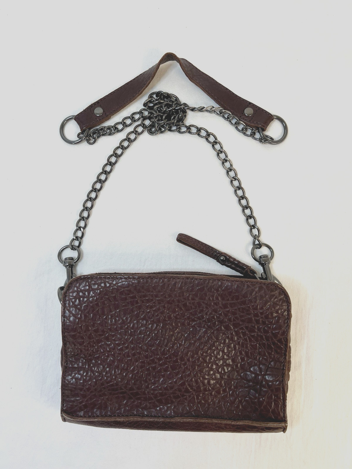 LIEBESKIND Berlin Dark Brown Sheep Leather Crossbody with Chain / Leather Strap