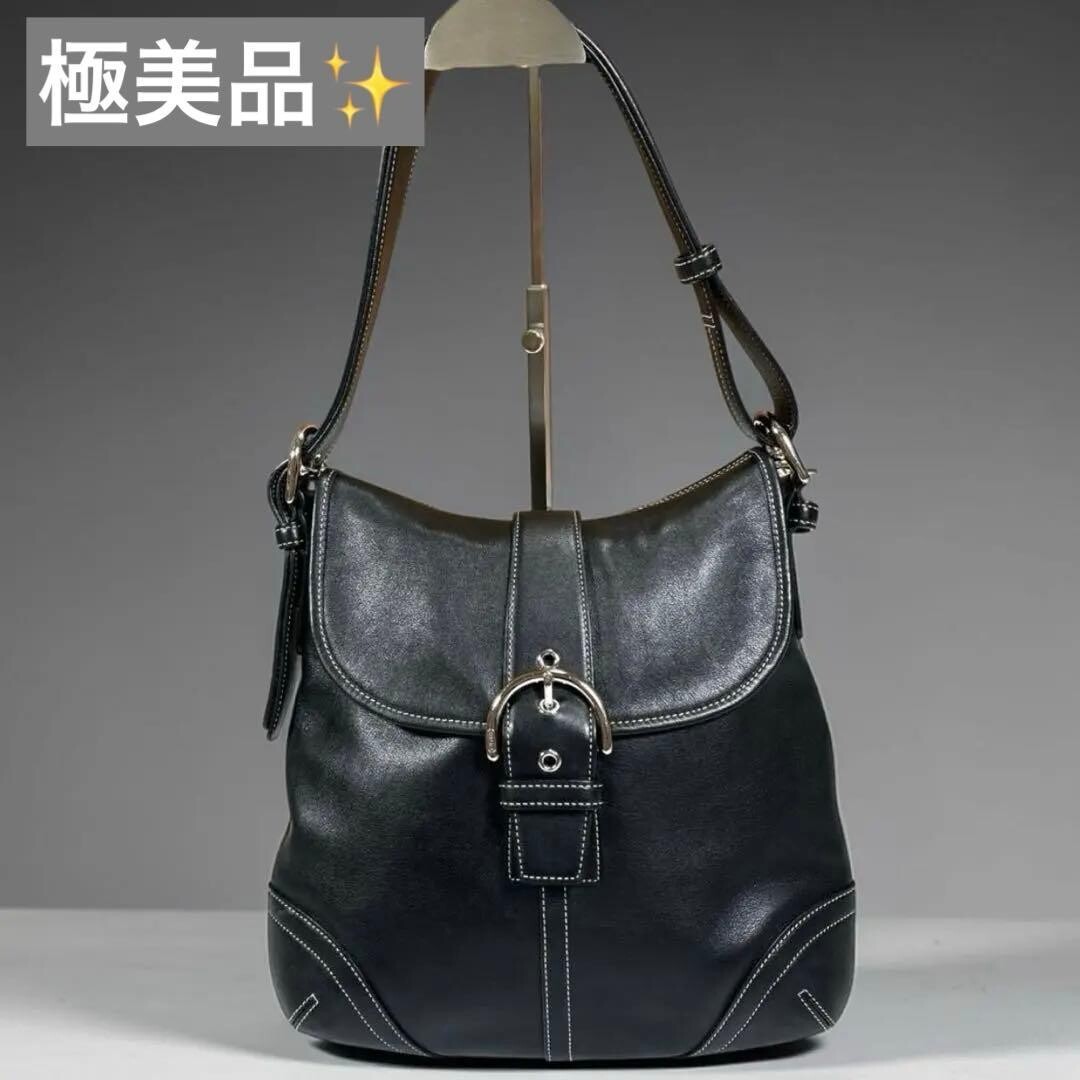 Coach Soho Black Leather Shoulder Bag Y2K Vintage Signature Silver Buckle