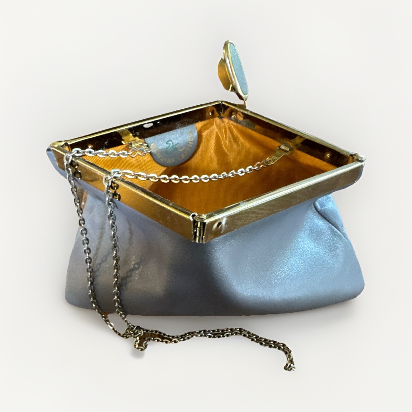 Vintage Etra Gray Genuine Leather Convertible Clutch Gold Pop Up Frame Bag