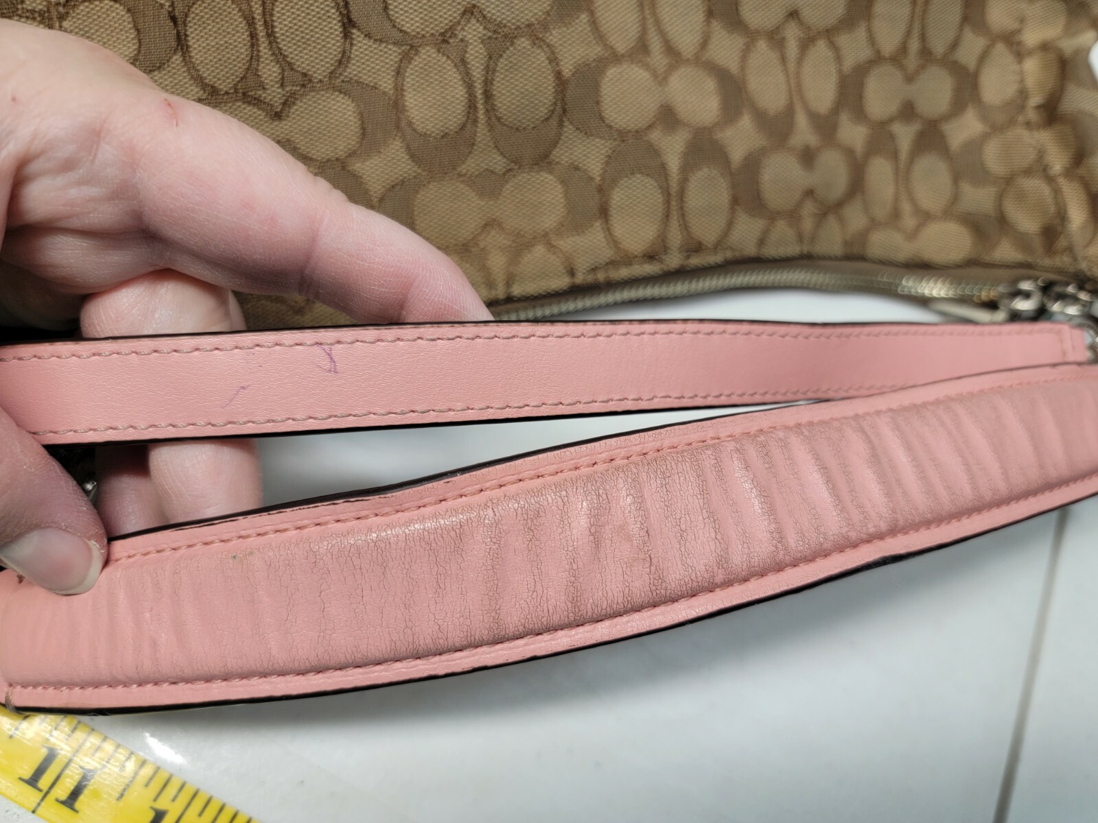 Coach F58327 Celeste Khaki/Pink Canvas/Leather Convertible Hobo Crossbody
