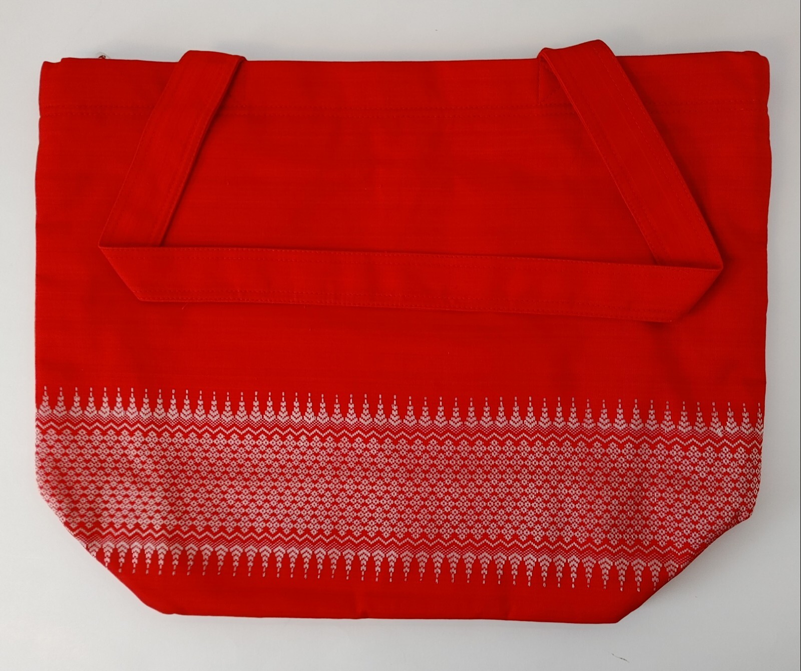 Elevita Handbag with Zippered Closure, Inside Pockets, Cherry Red, Khmer fabric
