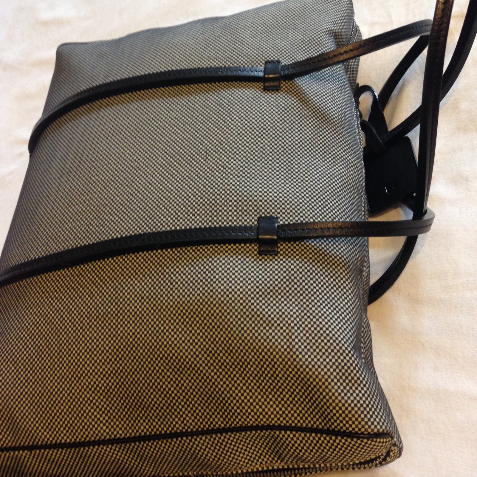 BALLY BLACK & WHITE MICRO-CHECK CANVAS /LEATHER TRIM TOTE SHOULDER HANDBAG