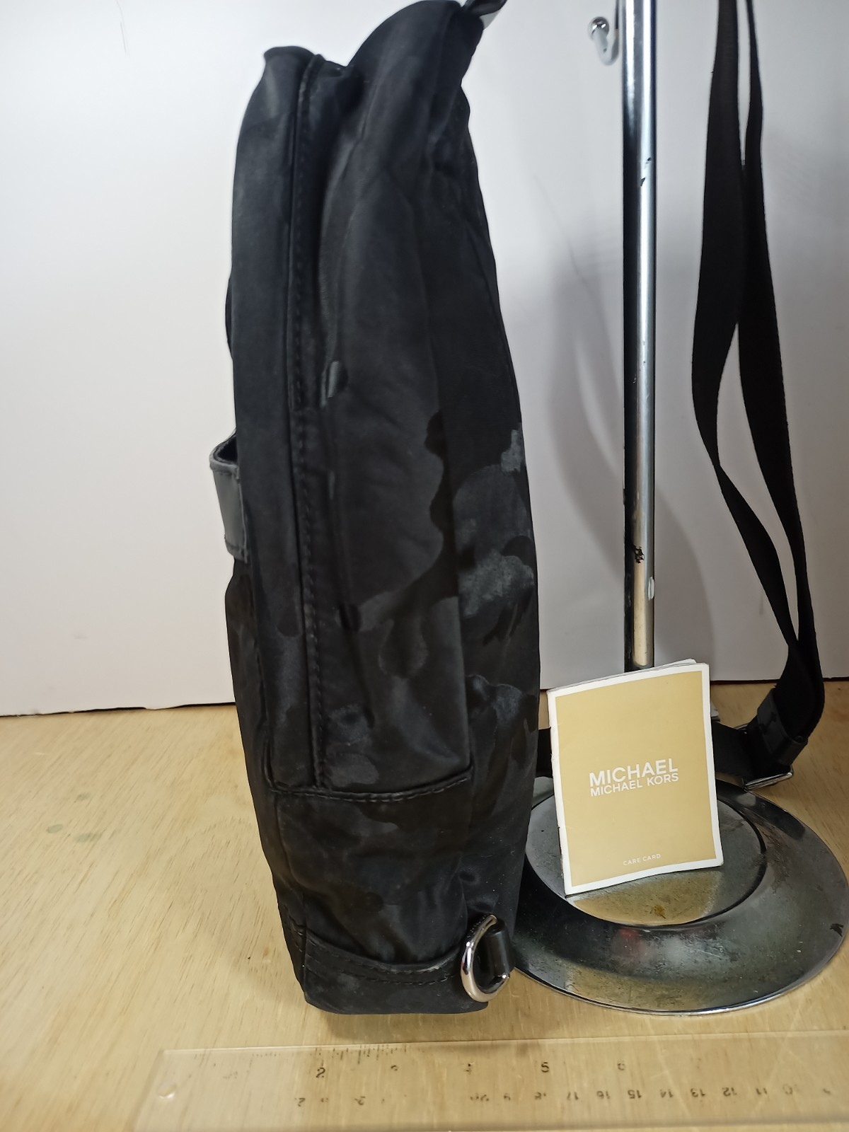 Michael Kors Camo Medium Black Backpack Jaquard Canvas Silver Hardware