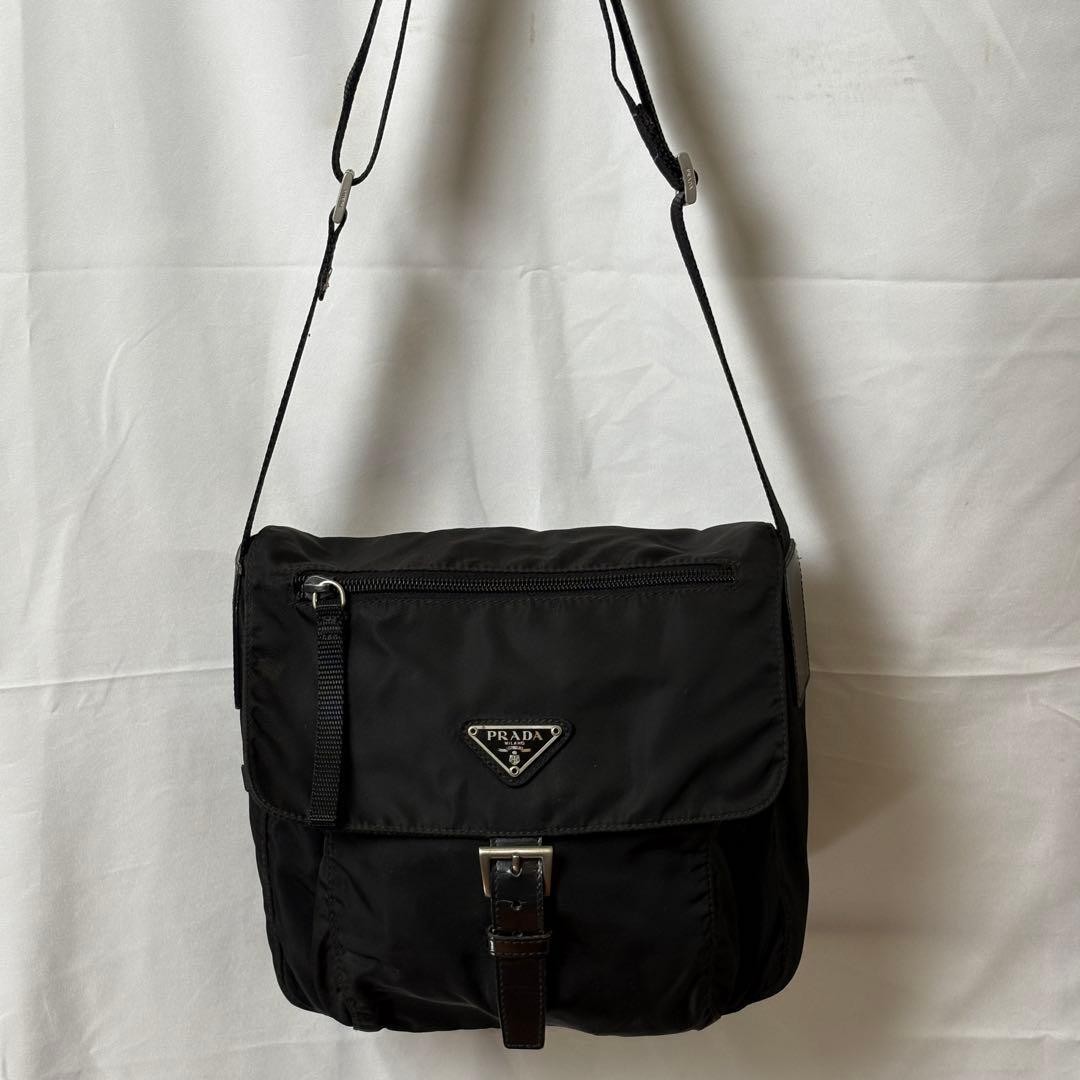 PRADA B8994 Nylon Messenger VELA NERO Triangle Logo Gallery Bag Black