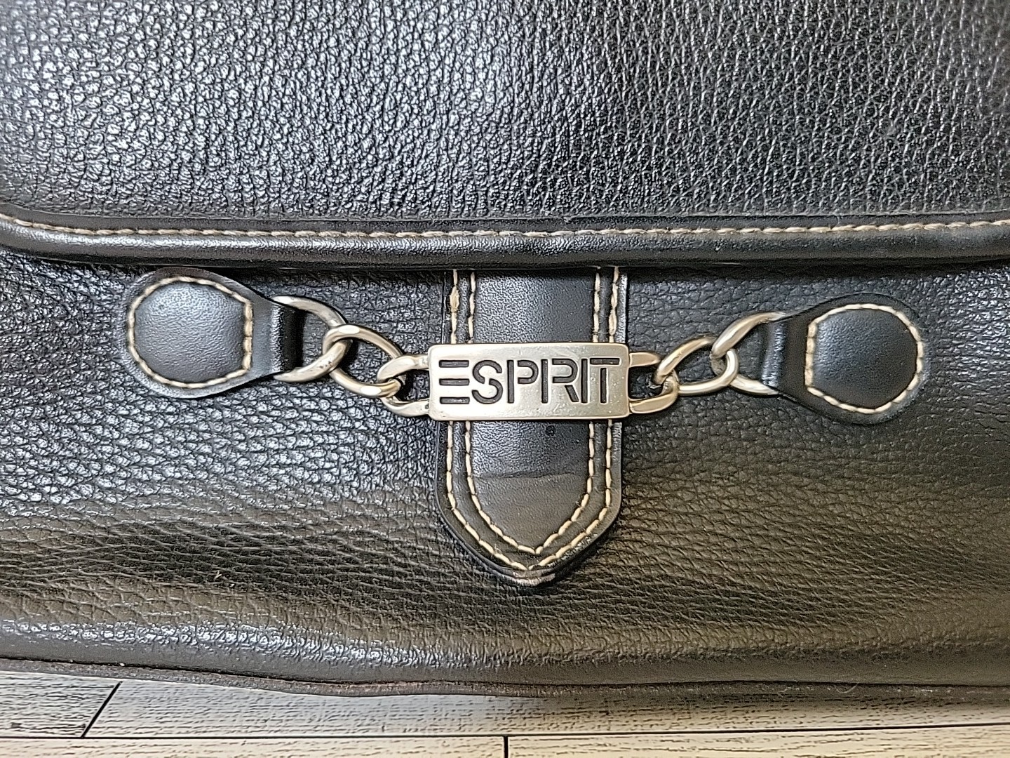 Espirit Black Leather Bag Pebbled Crossbody Top Handle Detachable Strap Purse