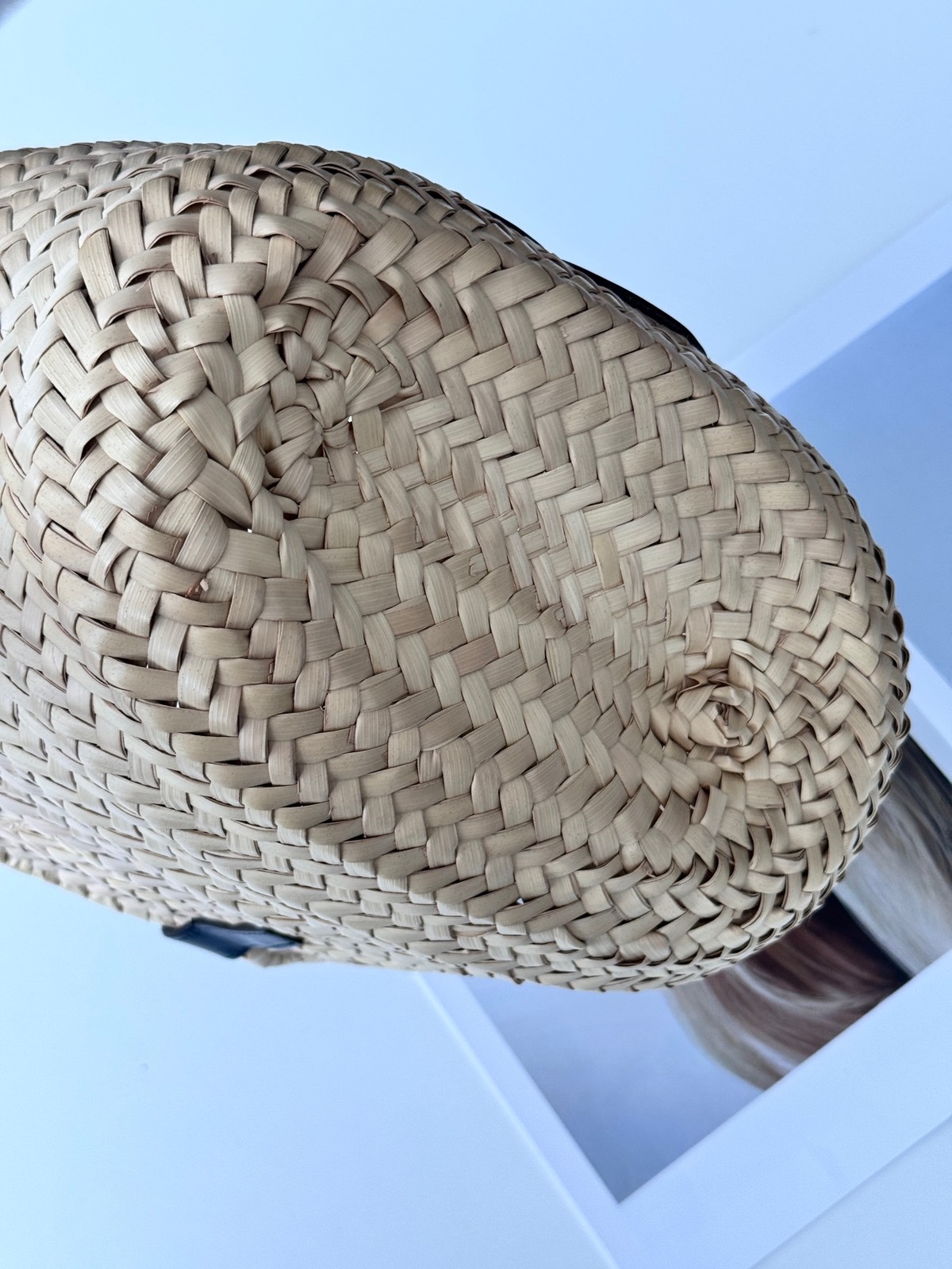 Celine Triomphe Classic Med Lrg Raffia Panier Tote Bag Natural Straw Black