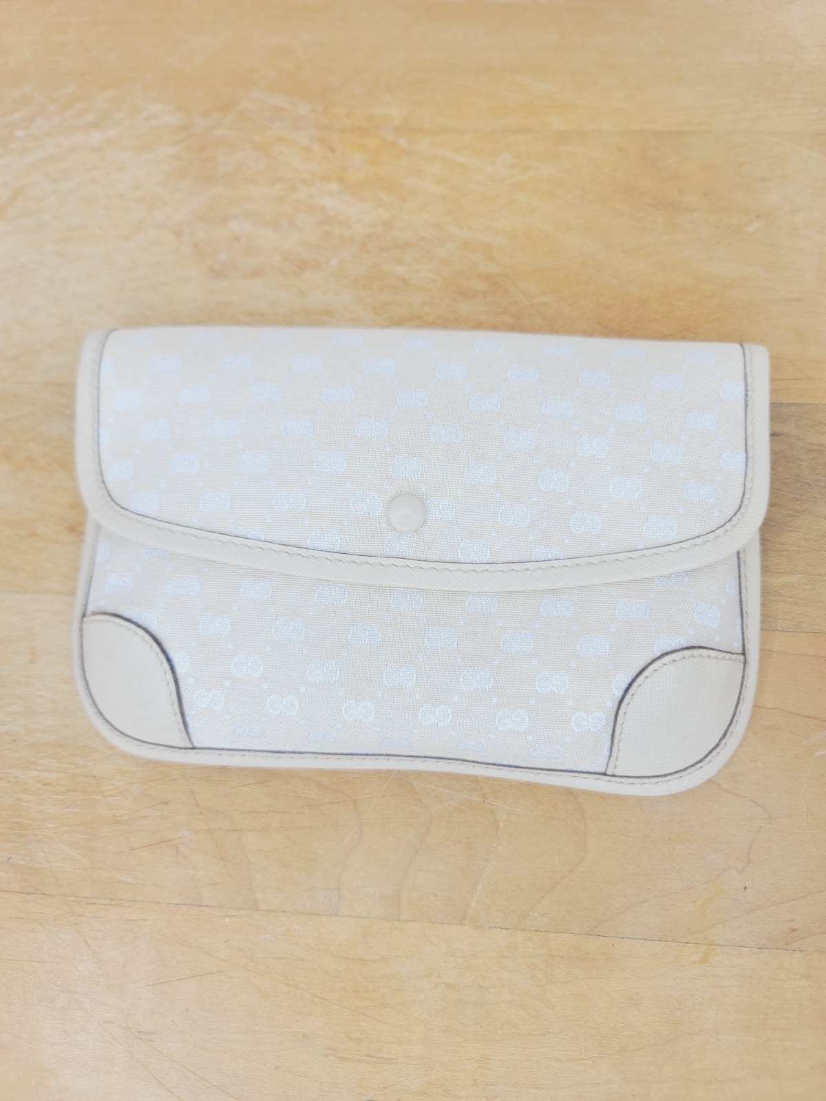 VTG 80’s Gucci Micro GG Monogram Canvas Web Envelope Clutch Bag Pouch Cream