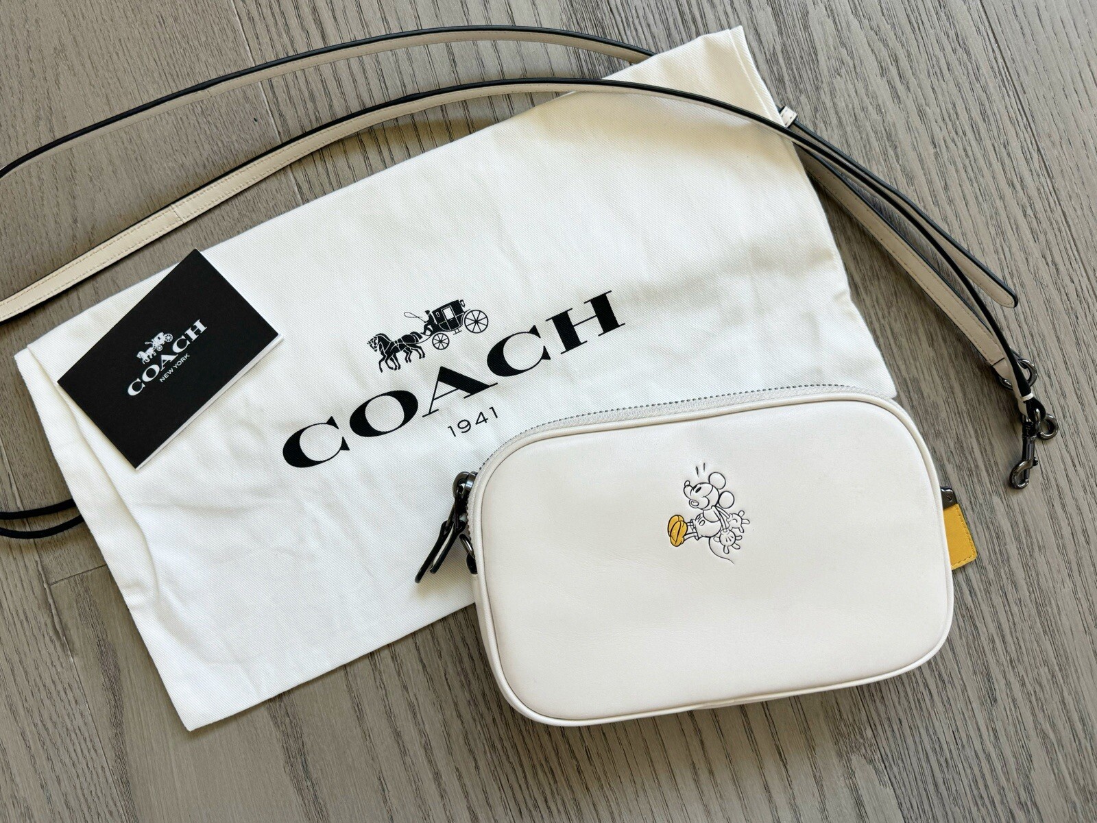 Coach X Disney Mickey Smooth Calf Leather Crossbody Wallet Clutch Purse White