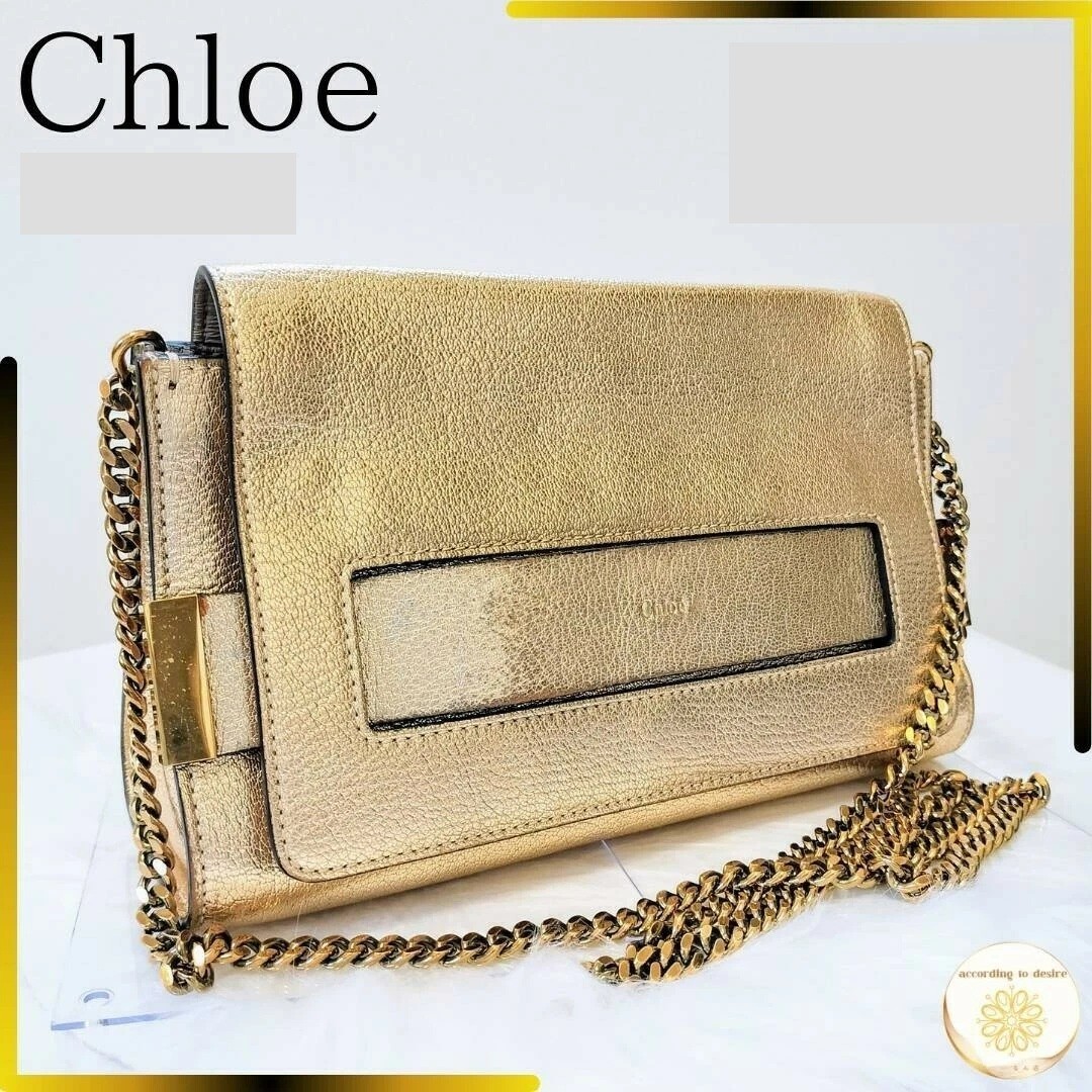 Chloe clutch bag Elle chain bag gold 16×25cm Authentic Designer Luxury