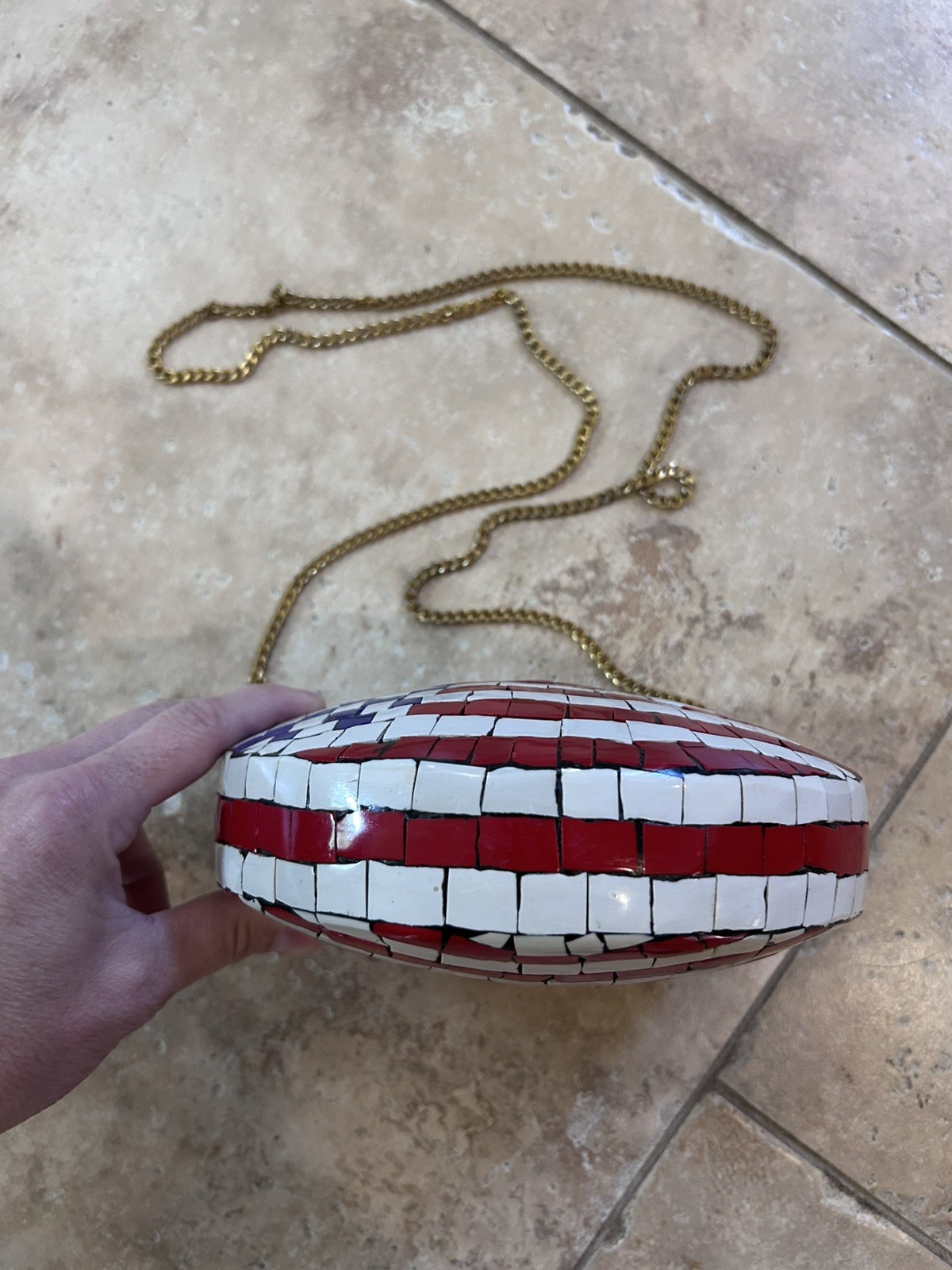 Mosaic Stone Chip Purse on Brass Metal Small American Flag Americana Patriotic