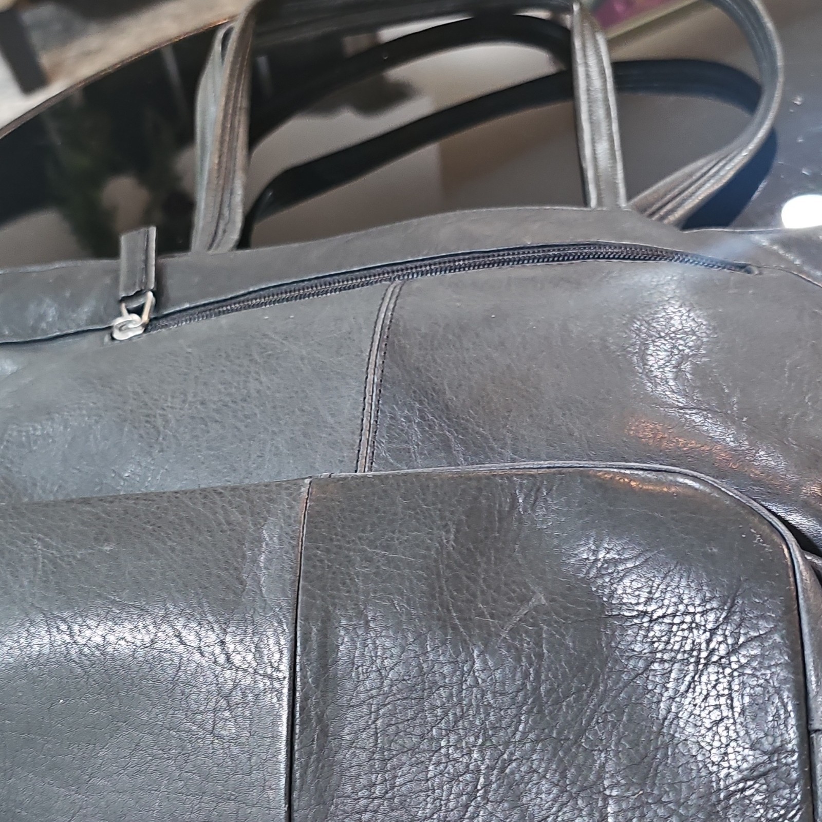 Stone Mountain Black Tote Bag Silver Hardware Buckle Accent Zip Double Handles