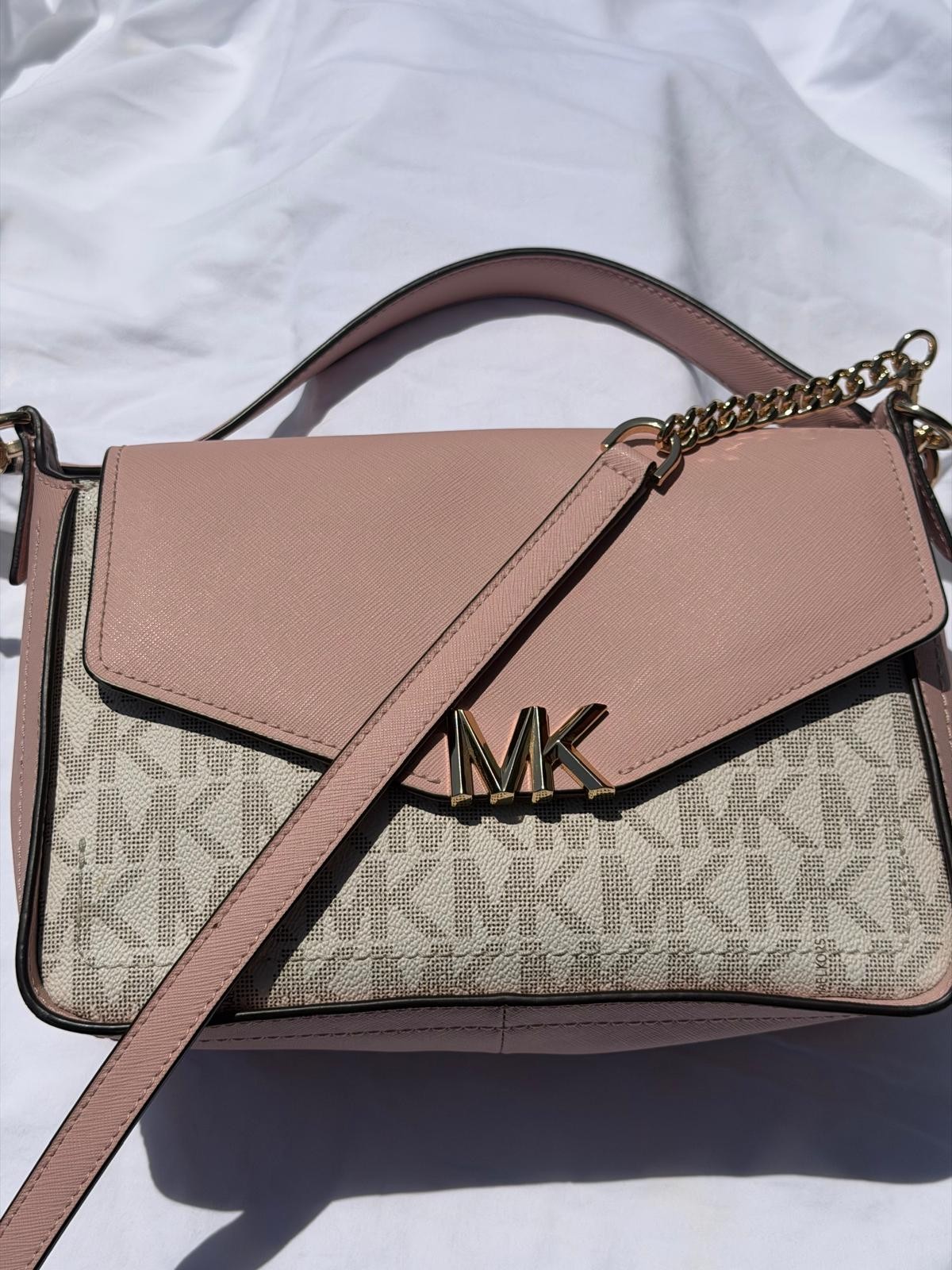 Michael Kors Sylvia Flap Leather Convertible Shoulder Crossbody Bag Smokey Rose
