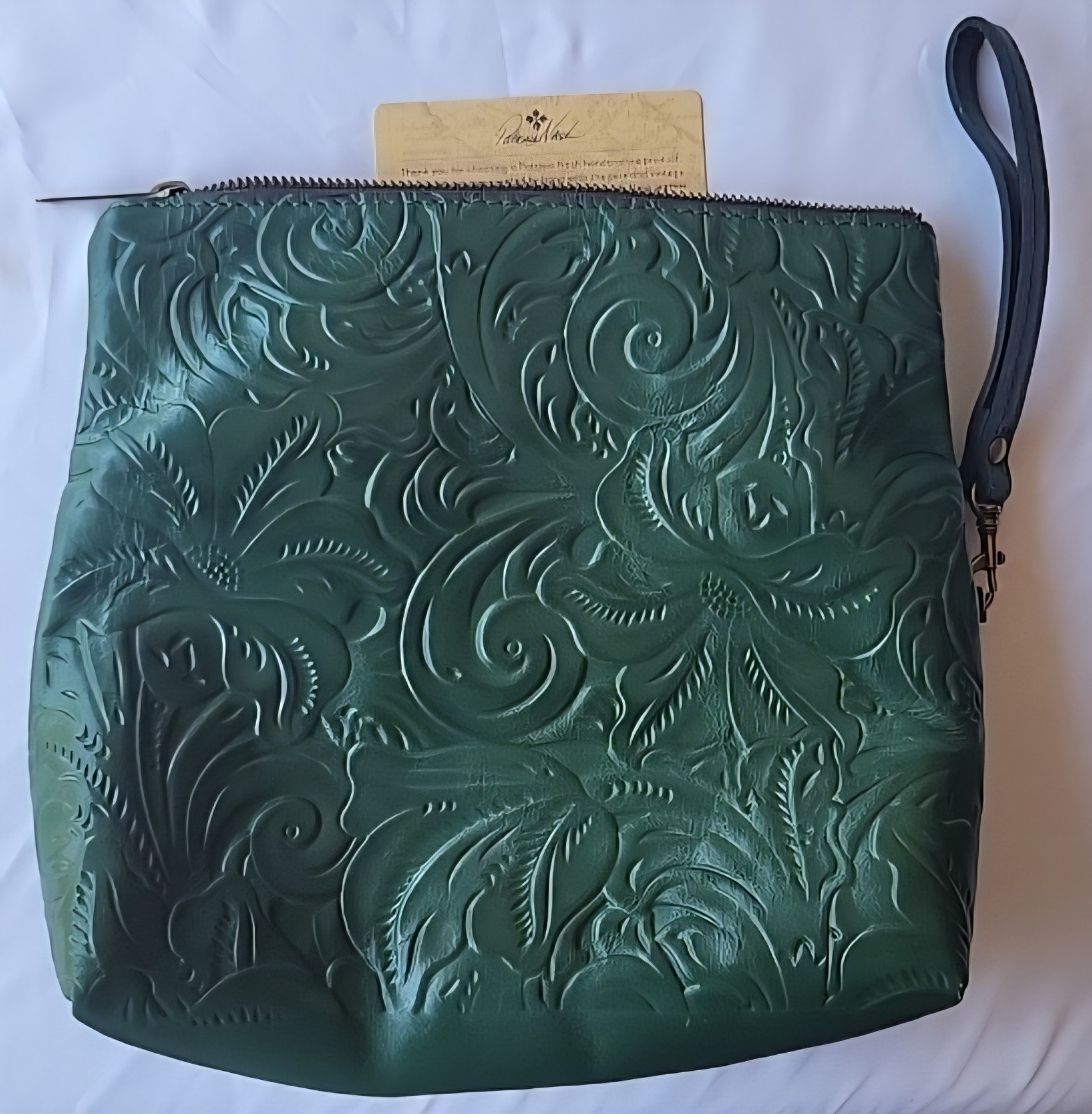Patricia Nash Cassini Large Wrislet Floral Embossed Olive Green New without Tag