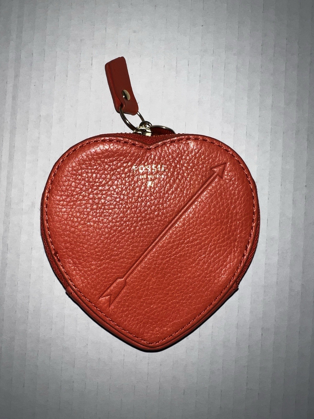 Fossil Orange Heart Shape Leather Gold-Tone Hardware Coin Purse