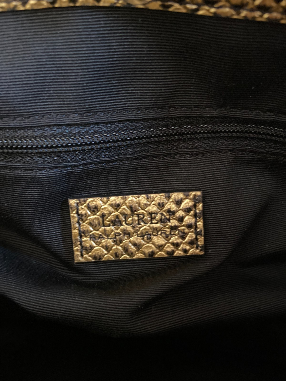 LAUREN RALPH LAUREN Small Marcy Snakeskin-Embossed Print Satchel -Metallic Gold
