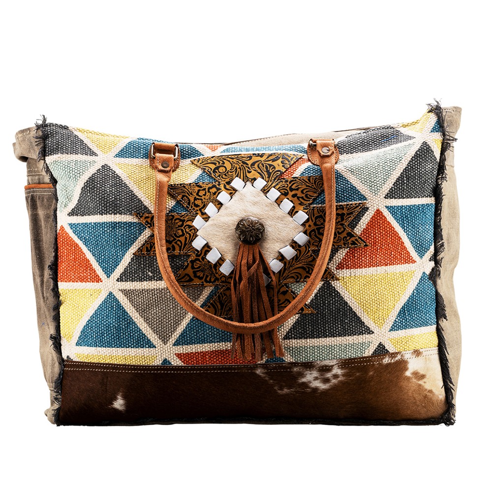 OH OHLAY WEEKENDER Upcycled Wool Upcycled Canvas Embossed Hair-on Genuine