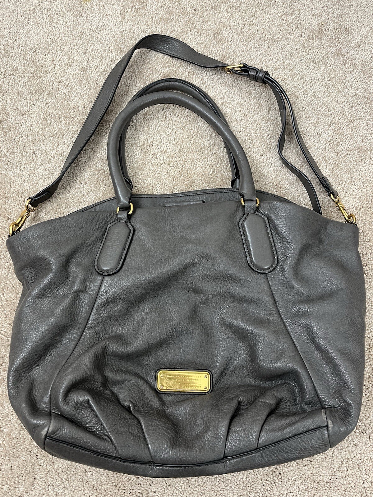 Marc By Mark Jacobs Q Fran Leather Satchel Shoulder Bag Tote GREY 100% AUTHENTIC